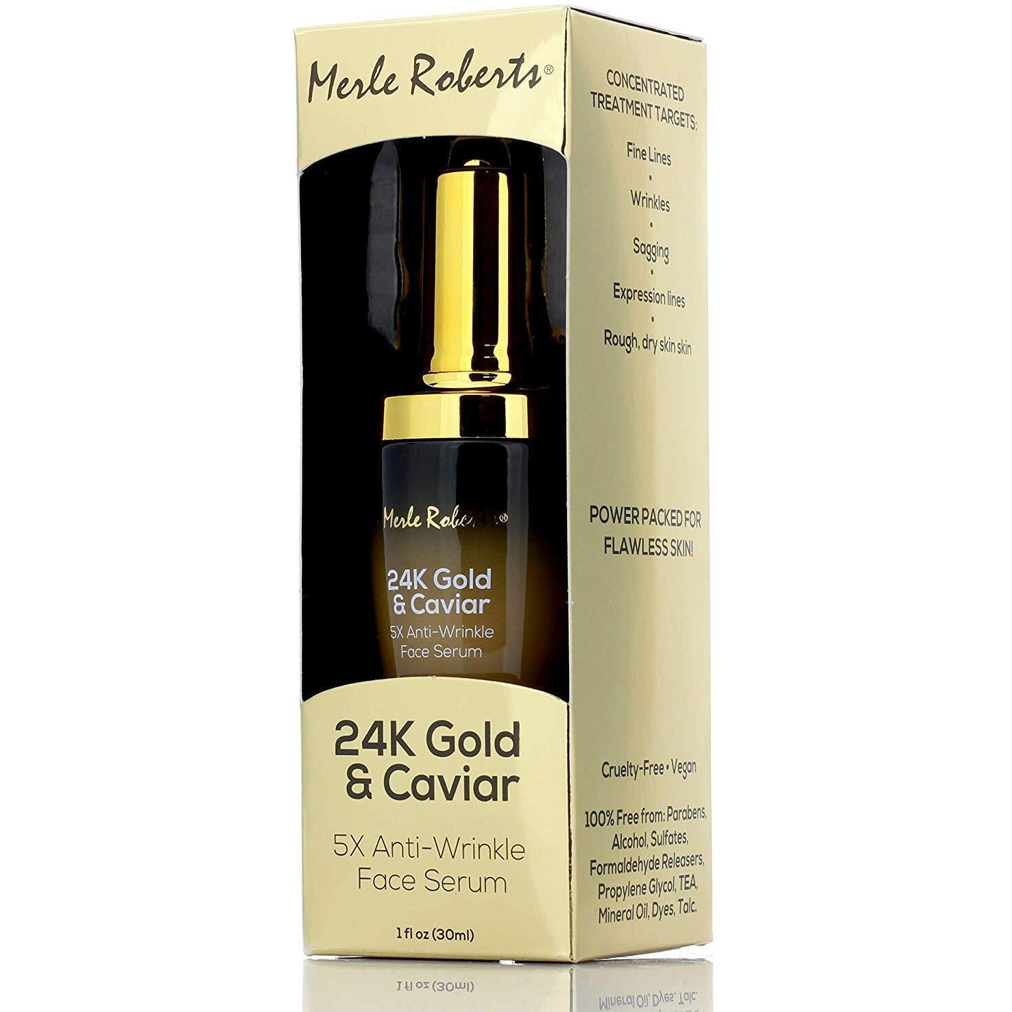 Merle Roberts 24K Gold And Caviar Serum Premium Anti-Aging Serum For Wrinkles  Fine Lines  And Expression Lines. Cruelty-Free Hydrating Anti-Wrinkle Facial Serum For Plump  Firm Skin  1 Oz.