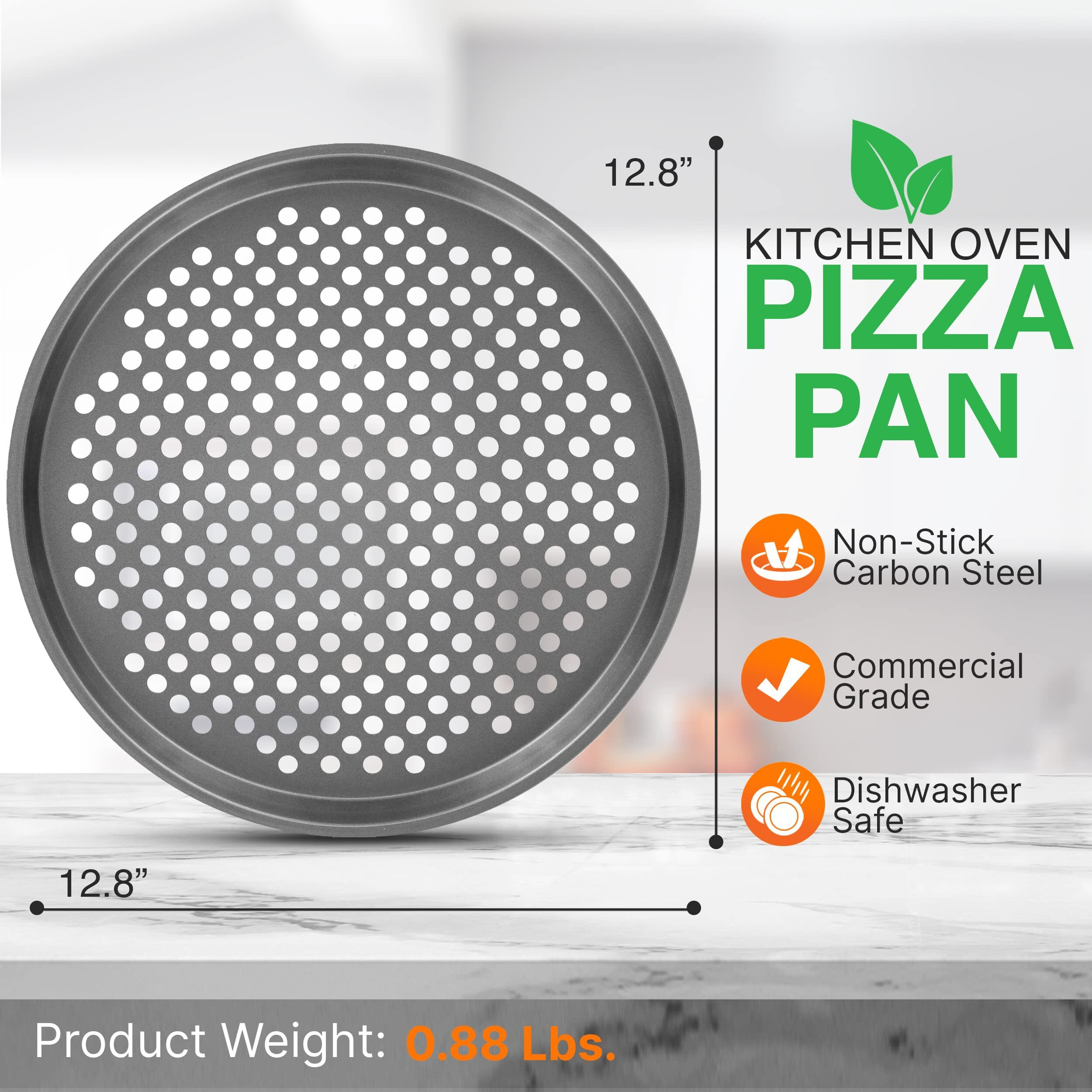 Nutrichef 12.8 Inch Nonstick Pizza Pan For Oven - Carbon Steel Pizza Baking Tray With Airflow Holes - Premium Bakeware For Fresh & Frozen Pizza  Dishwasher Safe - Gray