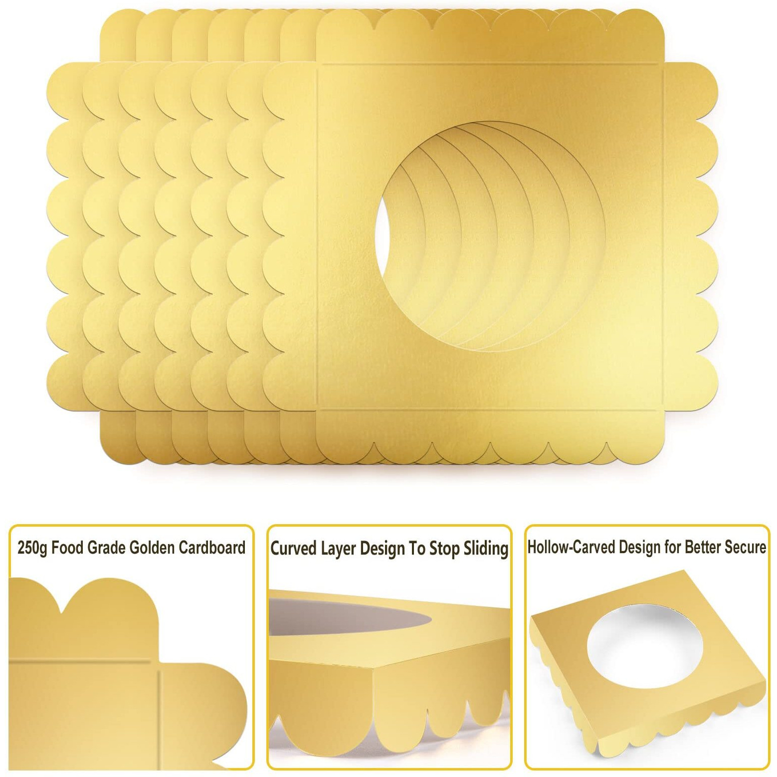 50 Pcs Candy Apple Box Base Golden Cardboard Taffy Apple Inserts  Square Caramel Apple Wraps Tray  Clearly Diy Candy Apple Holder  Cake Pop Chocolate Circle Tray For Wedding Party Festival