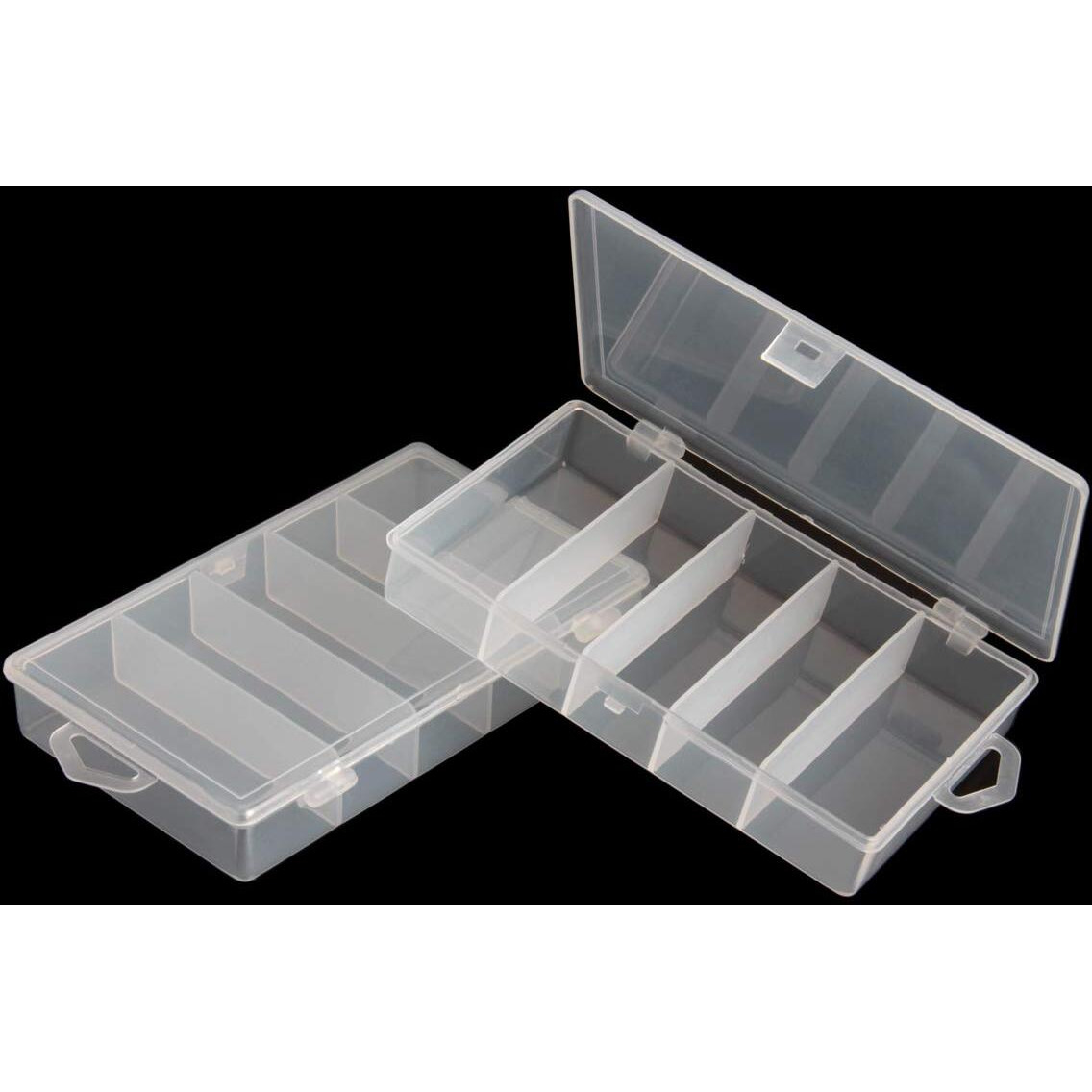 Sbyure 2 Pack 5 Grid Clear Plastic Fishing Tackle Storage Box Jewelry Making Findings Organizer Box Container Case Utility Box 7X4.3X1.2Inch