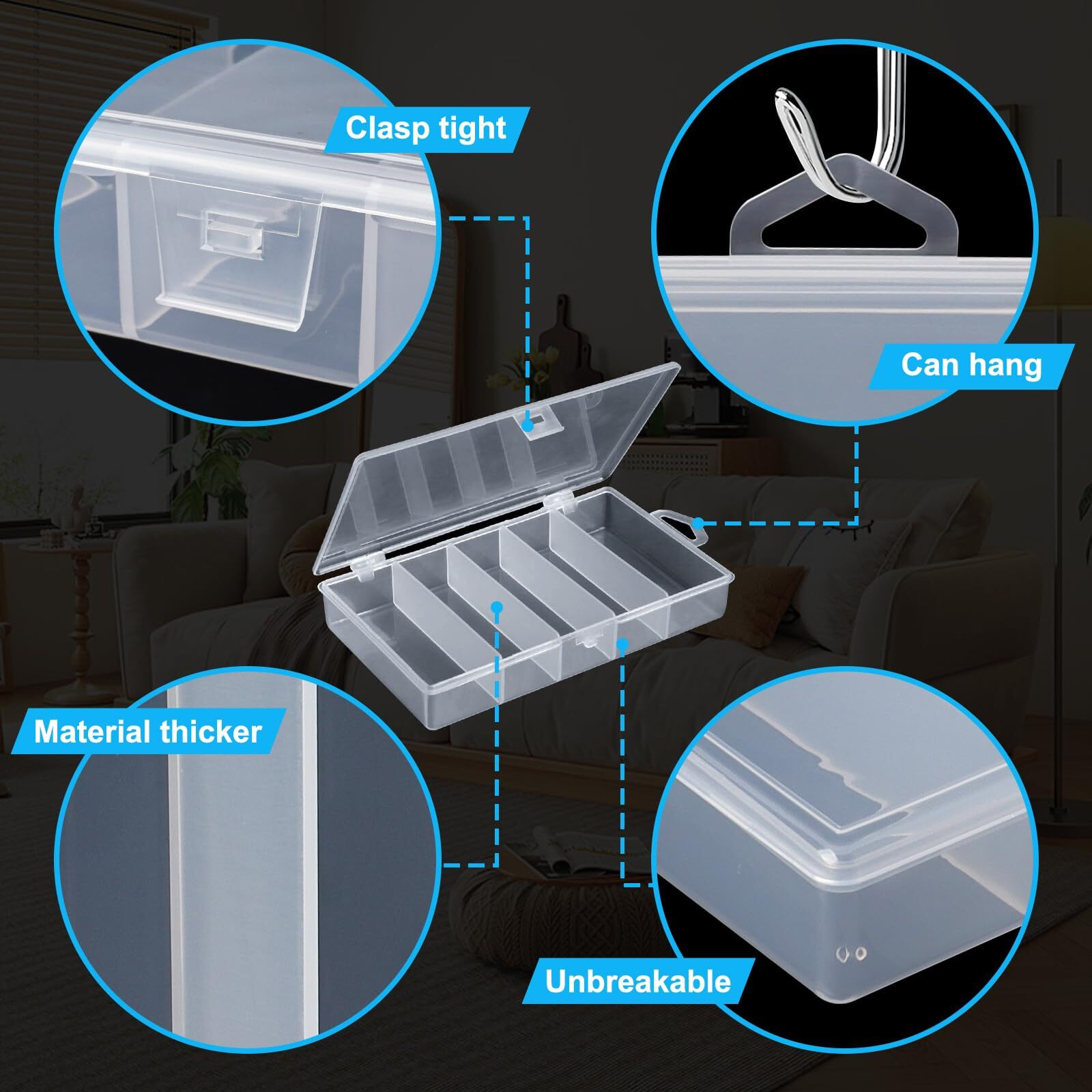 Sbyure 2 Pack 5 Grid Clear Plastic Fishing Tackle Storage Box Jewelry Making Findings Organizer Box Container Case Utility Box 7X4.3X1.2Inch