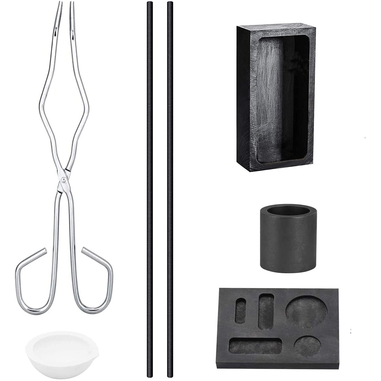 7Pcs Graphite Crucible Set  Ingot Mold Set High Purity Graphite Torch Melting Casting Kit For Metal Gold Silver And Copper Ingot Torch Melting Kit Tool Mould Set