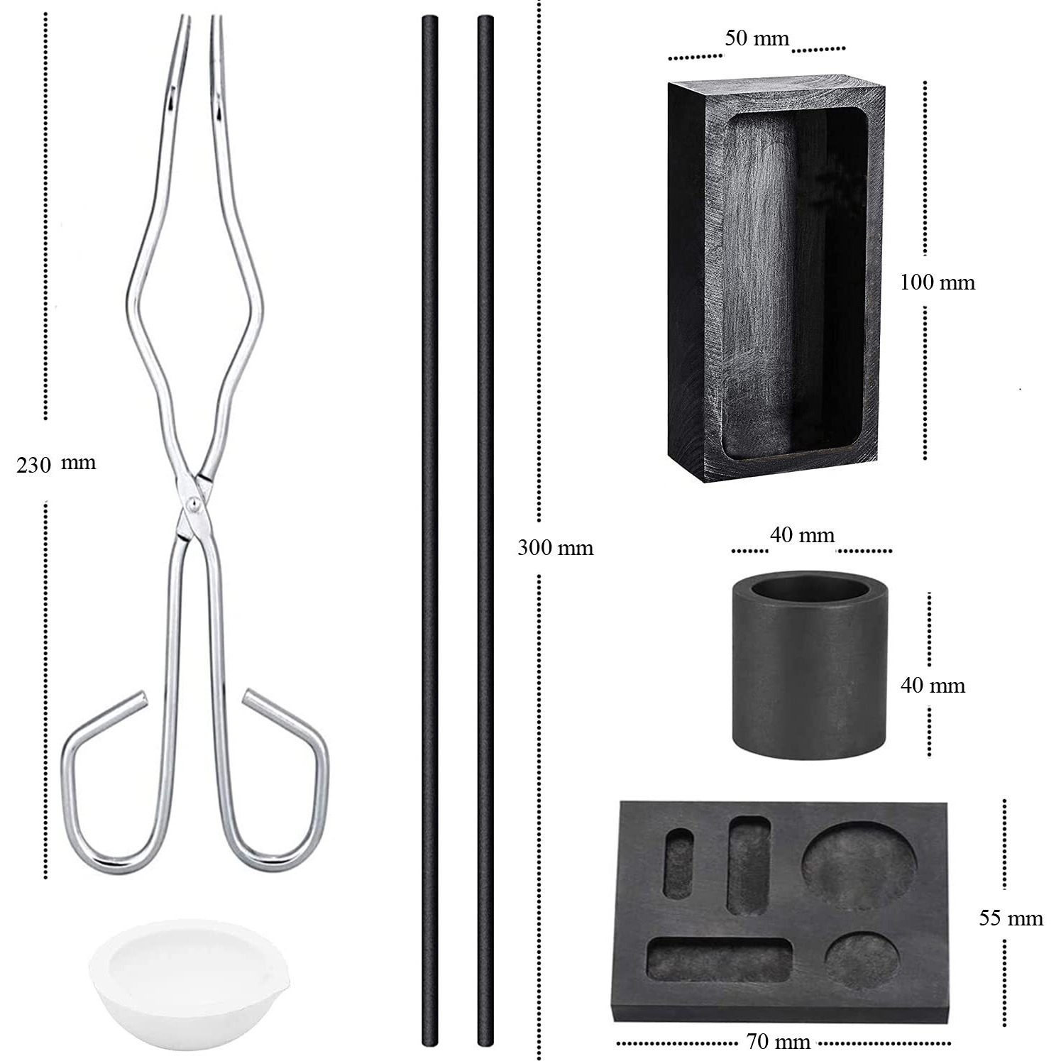 7Pcs Graphite Crucible Set  Ingot Mold Set High Purity Graphite Torch Melting Casting Kit For Metal Gold Silver And Copper Ingot Torch Melting Kit Tool Mould Set