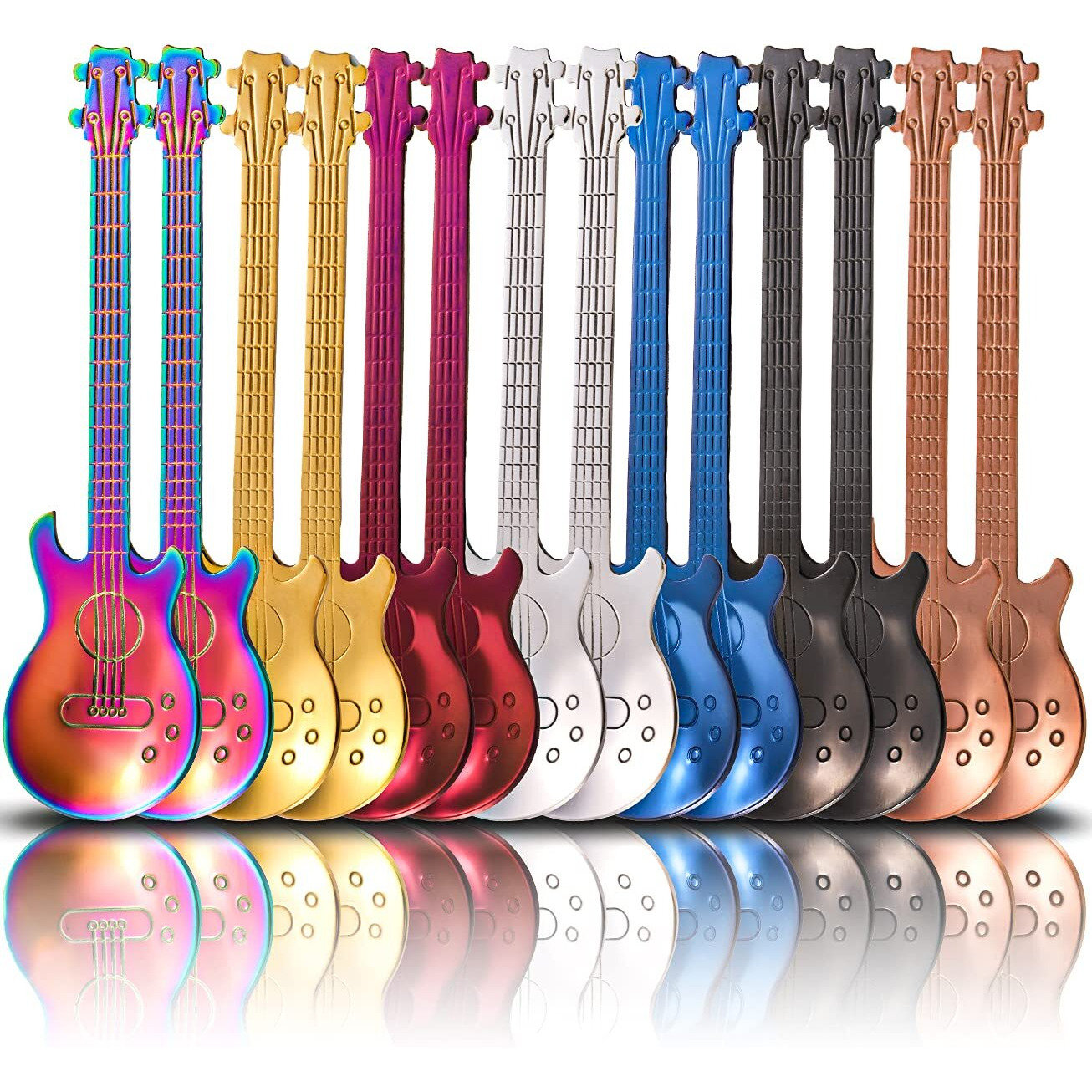Deayou 14 Pieces Guitar Coffee Spoons  18/10 Stainless Steel Small Spoon  4.7 Inch Creative Demitasse Espresso Spoons For Dessert  Ice Cream  Tea  Stirring  Mixing  (Multi-Color)