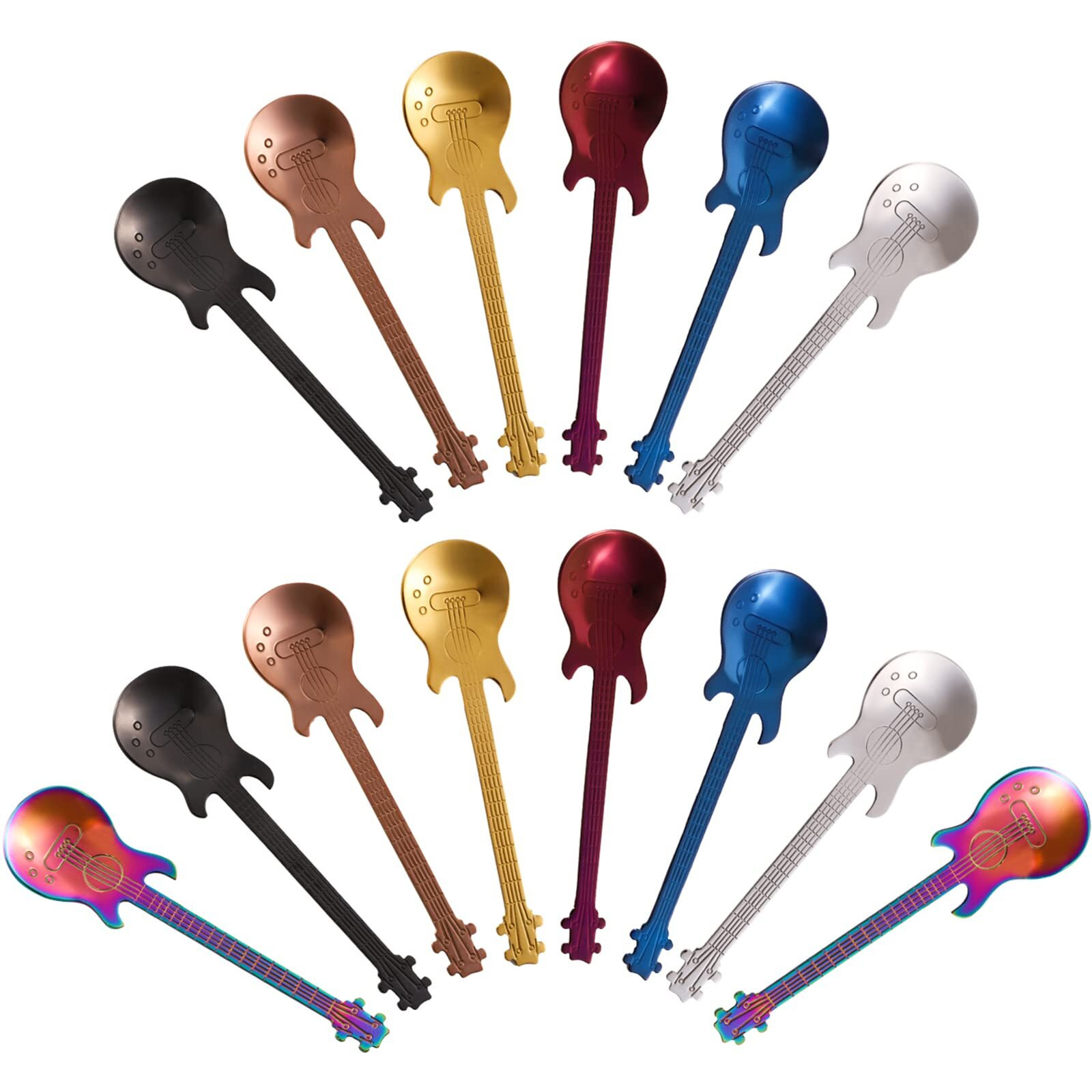 Deayou 14 Pieces Guitar Coffee Spoons  18/10 Stainless Steel Small Spoon  4.7 Inch Creative Demitasse Espresso Spoons For Dessert  Ice Cream  Tea  Stirring  Mixing  (Multi-Color)