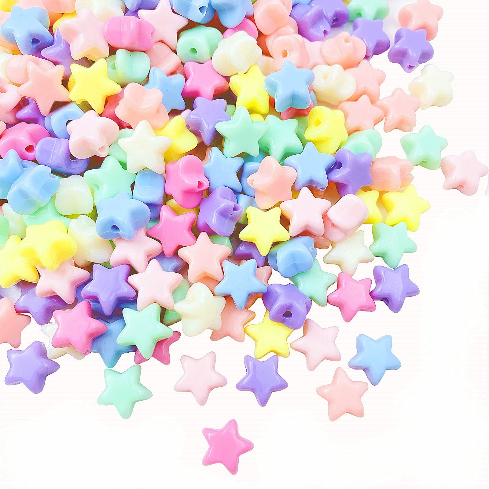 Jmassyang 250 Pieces Candy Color Acrylic Star Beads Colorful Assorted Candy Color Mix Plastic Pastel Beads Smooth Loose Spacer Mixed For Jewelry Making Rainbow Bracelets Necklaces Diy Crafts