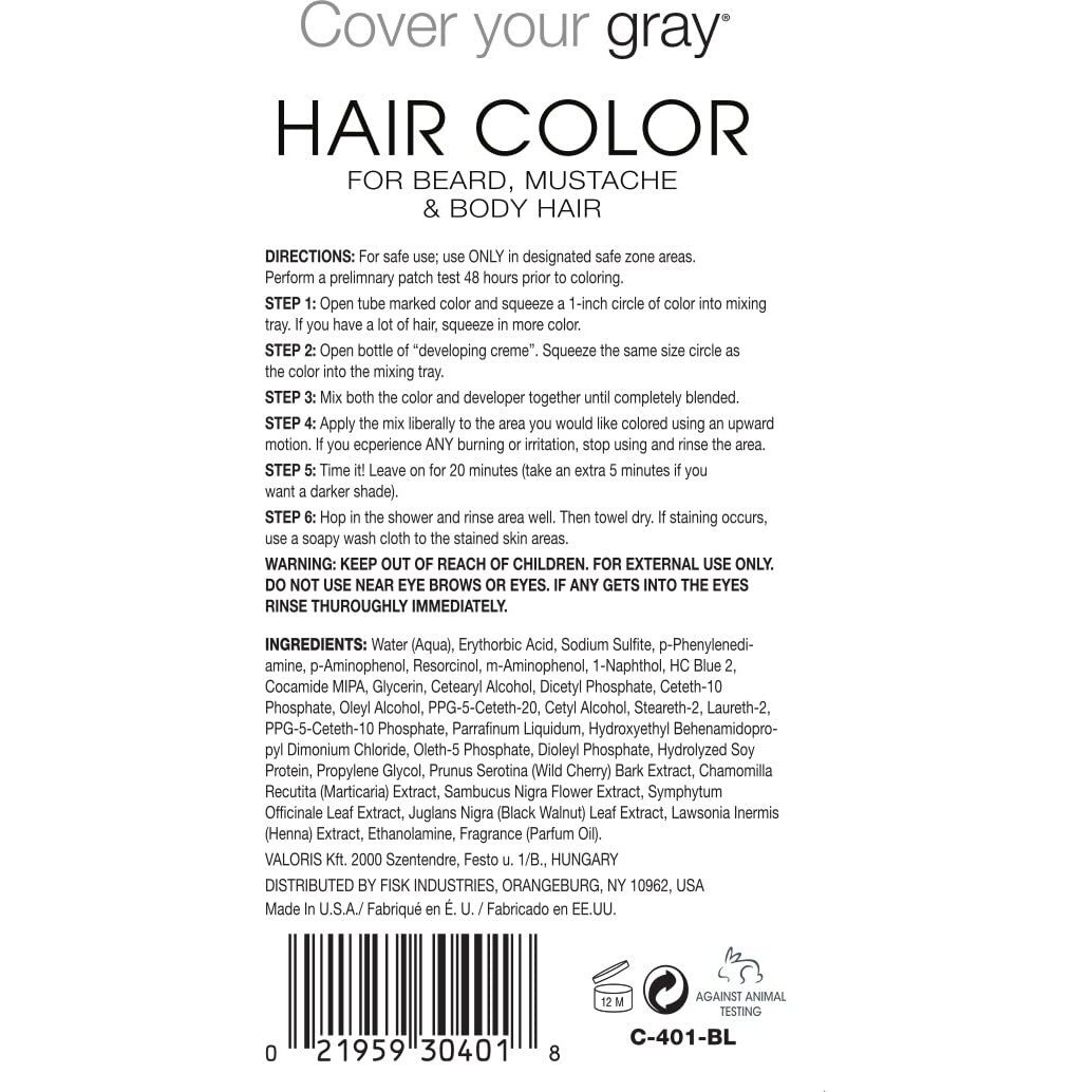 Betty Cover Your Gray Mens Hair Color For Beard  Mustache & Body Hair - Black