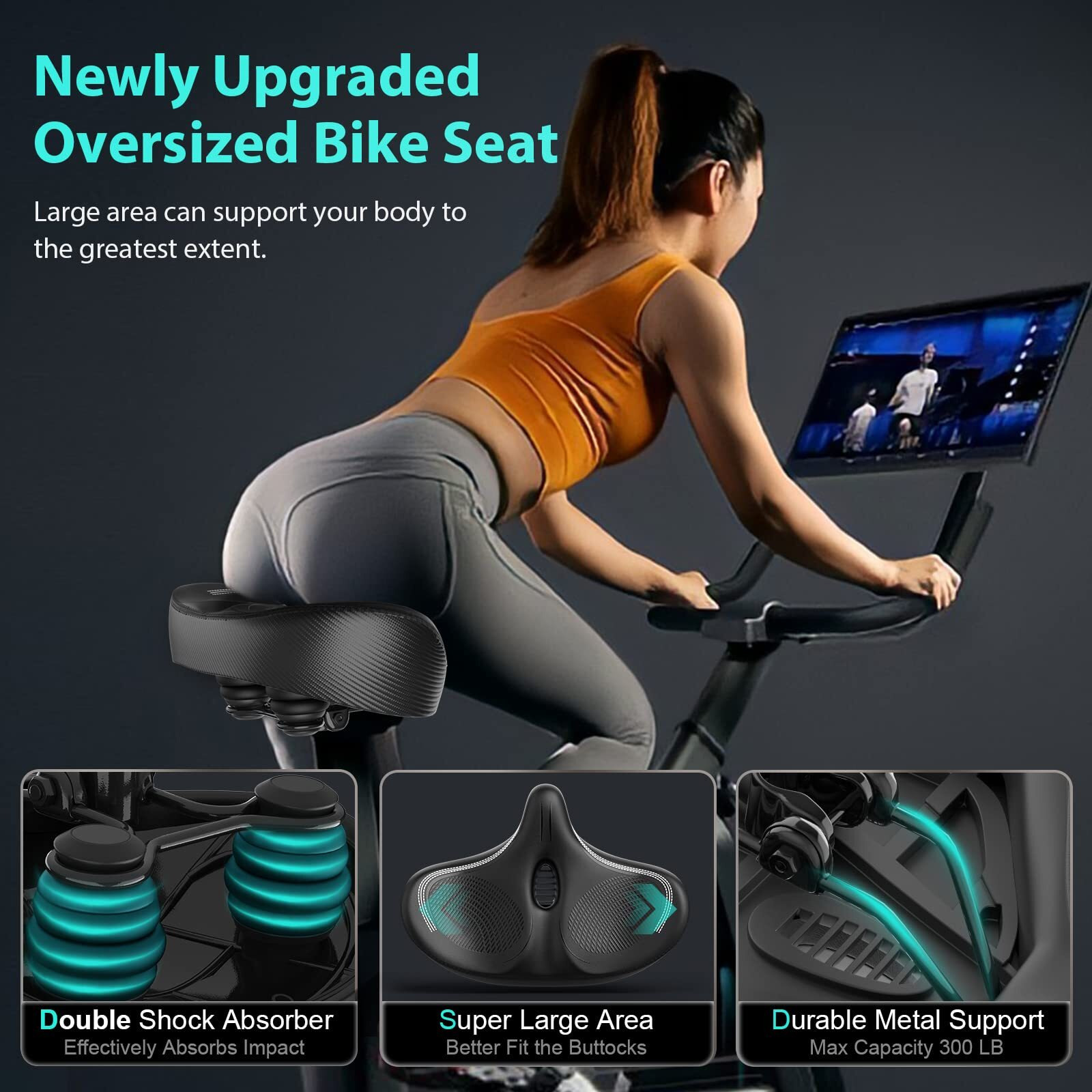 Large Noseless Bike Seat  Premium Stationary Comfortable Extra Wide Bike Seat For Women & Men  Waterproof Adults Oversized Bicycle Seat For Peloton  Spin Bike  Exercise Bike  Cruiser Bike