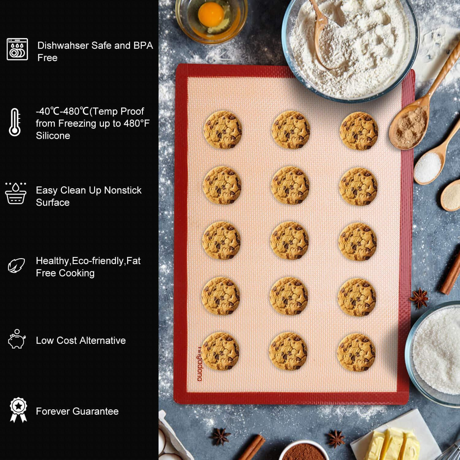 Silicone Baking Mats Set Of 6  Food Grade Non-Stick Reusable Baking Mat  Silicon Baking Slip Mats Oven Liner Sheet  Round & Square Cake Pan Mat  Pastry Board Rolling Dough Mats For Macaron Cookie