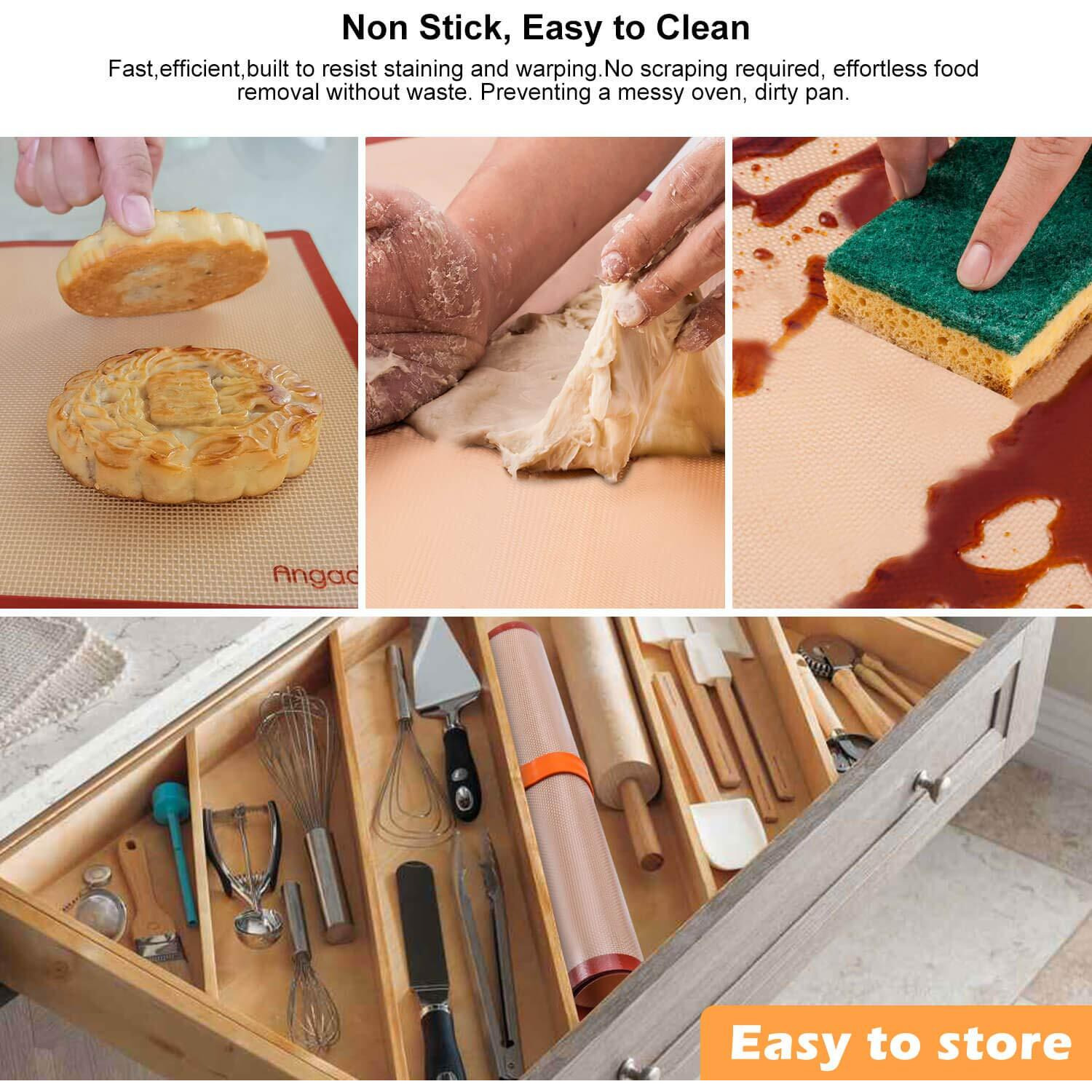 Silicone Baking Mats Set Of 6  Food Grade Non-Stick Reusable Baking Mat  Silicon Baking Slip Mats Oven Liner Sheet  Round & Square Cake Pan Mat  Pastry Board Rolling Dough Mats For Macaron Cookie