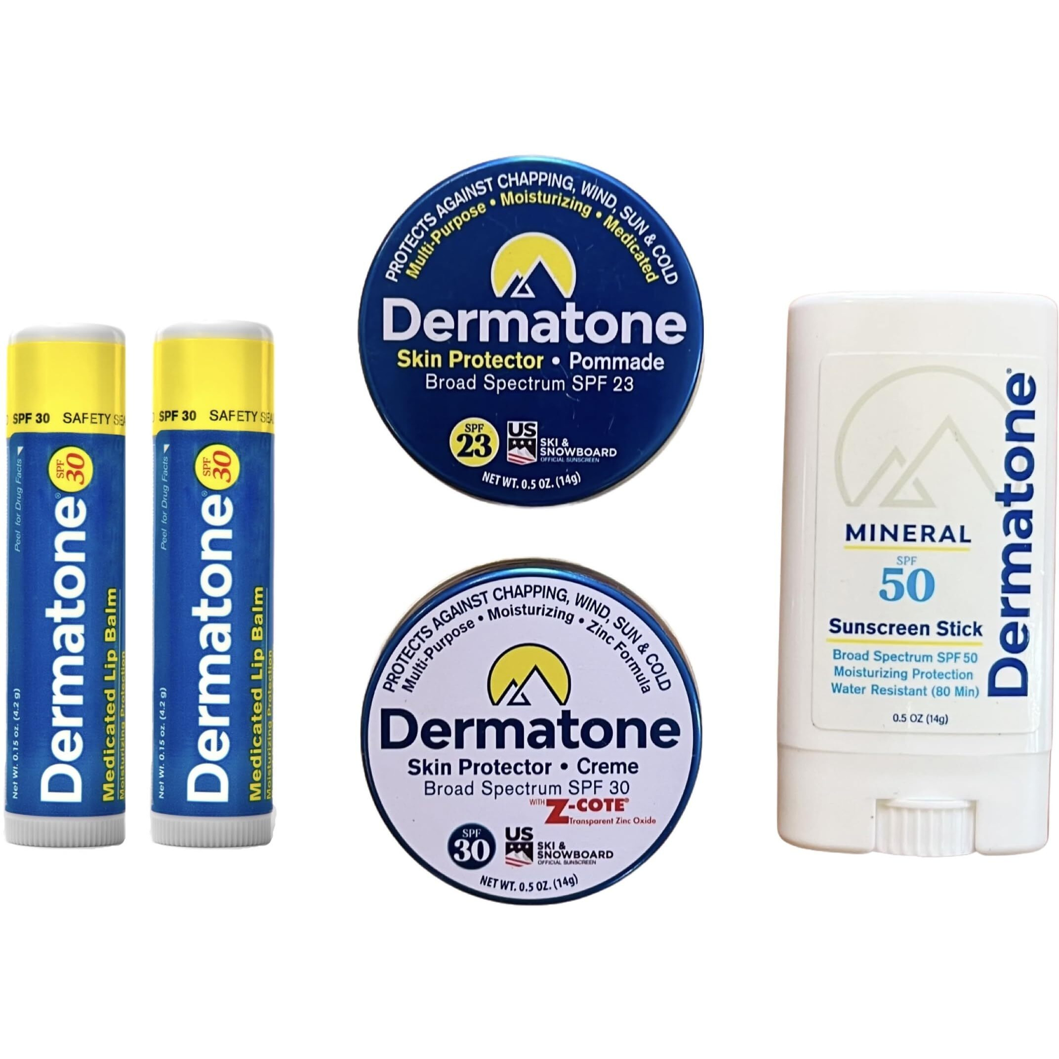 Dermatone Outdoor Protection Kit | Contains 4 Of Our Sunscreen  Skin Protection Products | Z-Cote  Classic Tin  Mineral Sunscreen Stick And 2 Medicated Lip Balms