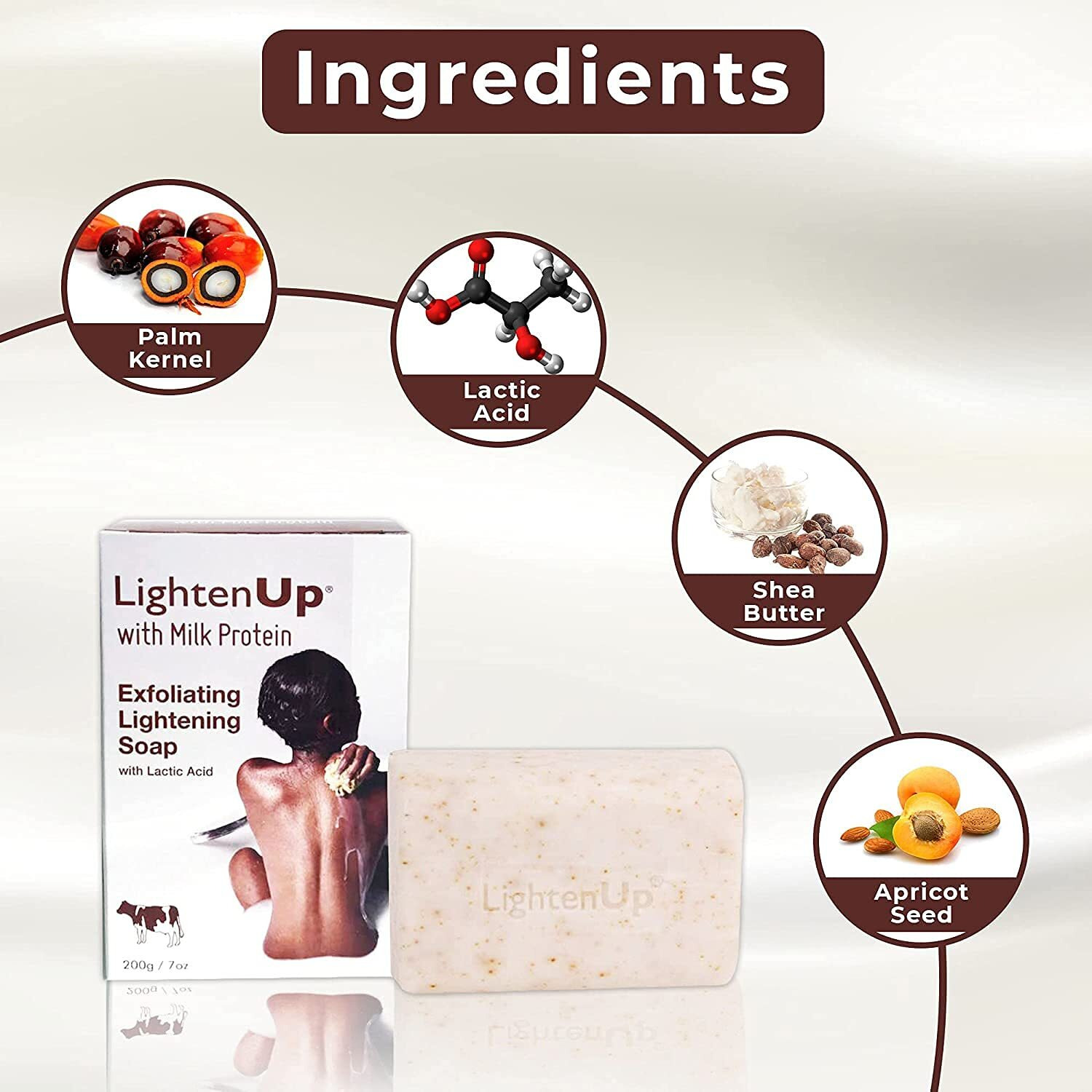 Lightenup  Lactic Acid Exfoliating Soap | 7.7 Oz / 200 G | Brightening Bar  Aha Soaps For Knees  Body  Armpits | With Shea Butter  Apricot  Milk Protein