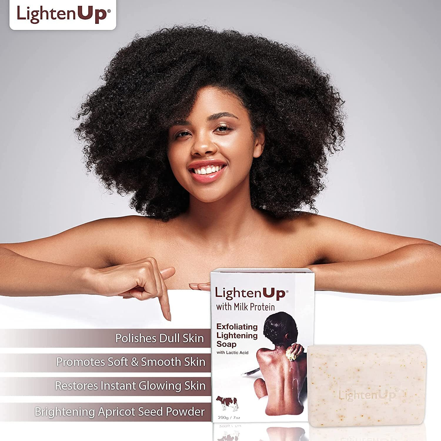 Lightenup  Lactic Acid Exfoliating Soap | 7.7 Oz / 200 G | Brightening Bar  Aha Soaps For Knees  Body  Armpits | With Shea Butter  Apricot  Milk Protein