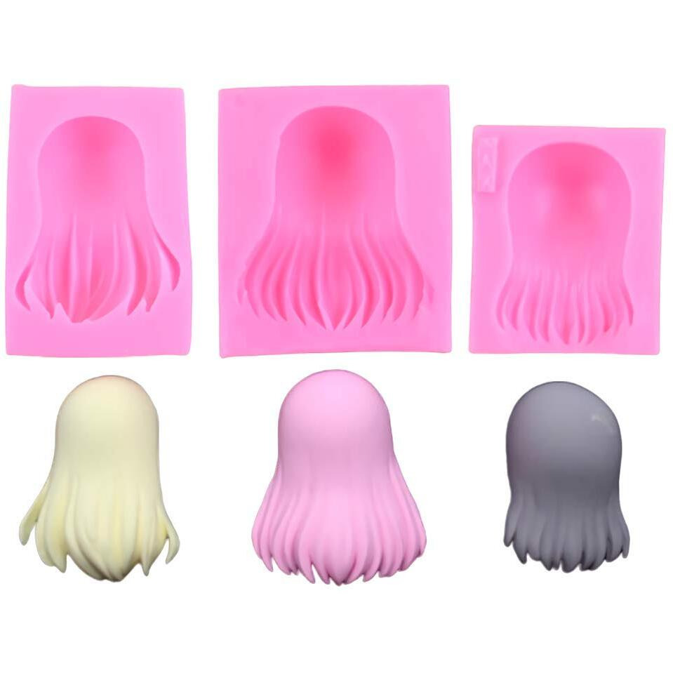3Pcs/Set Girl Doll Hair Shaped Clay Mold Women Hairstyle Silicone Fondant Gumpaste Molds Cake Decorating Tool Paper Polymer Clay Mold