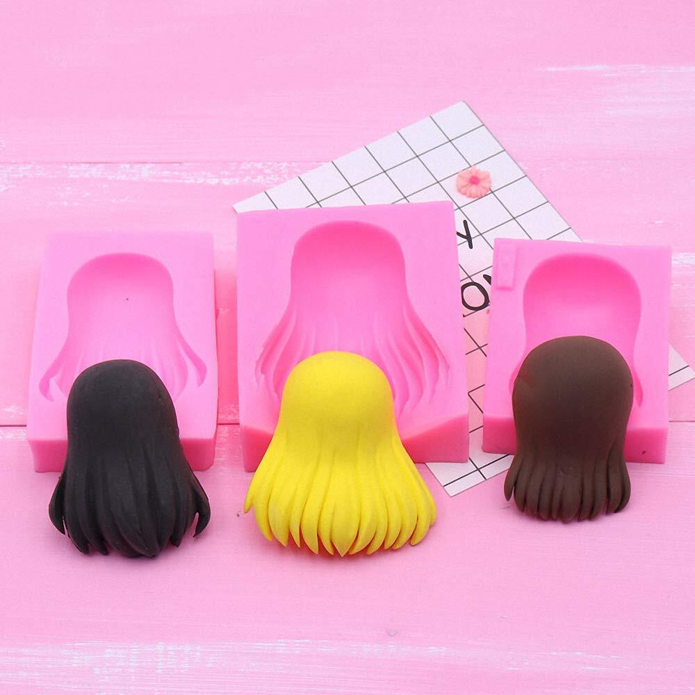 3Pcs/Set Girl Doll Hair Shaped Clay Mold Women Hairstyle Silicone Fondant Gumpaste Molds Cake Decorating Tool Paper Polymer Clay Mold