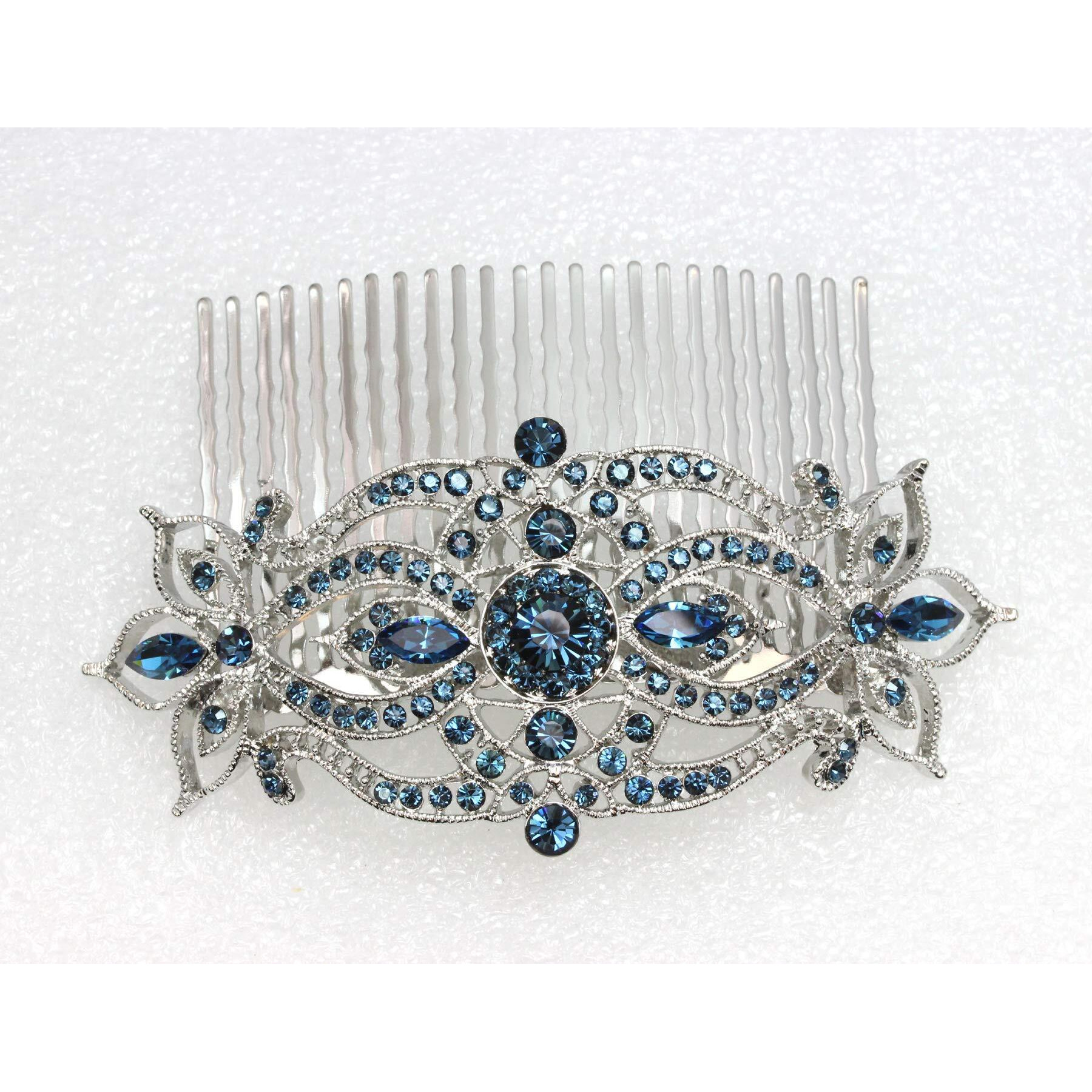 Faship Gorgeous Navy Blue Large Big Floral Hair Comb