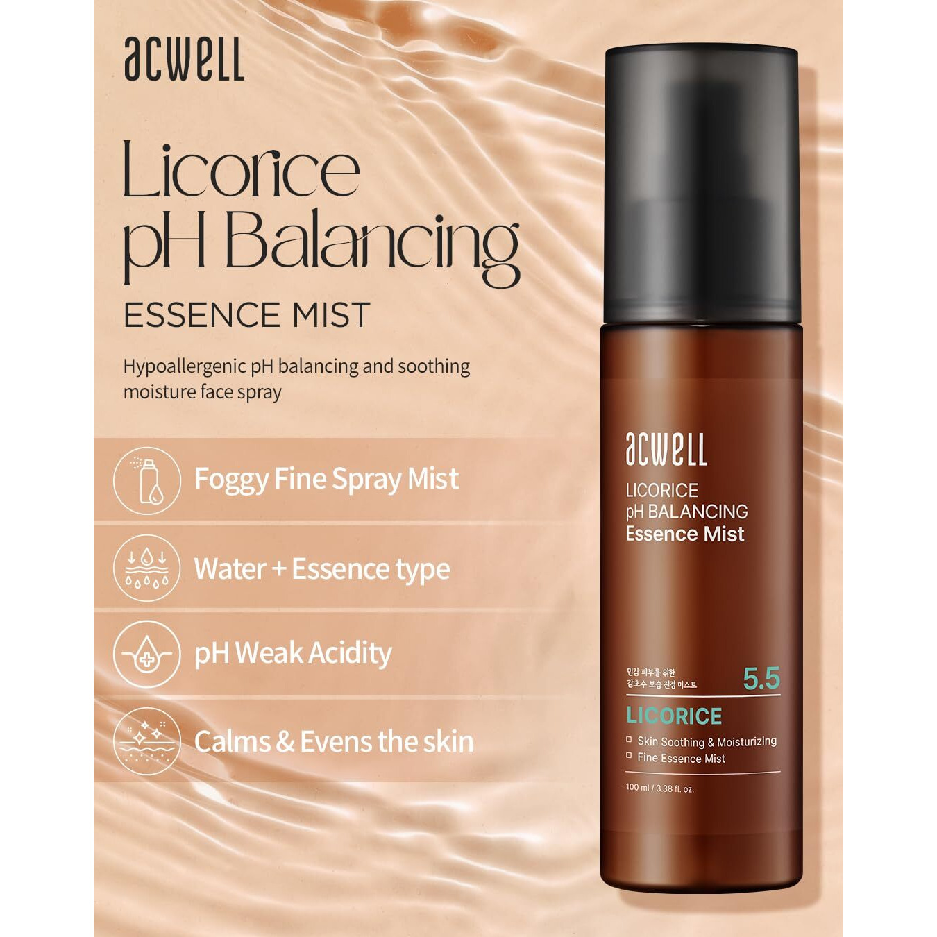 Acwell Licorice Ph Balancing Essence Hydrating Face Mist 3.38 Fl.Oz. - Soothing And Hydrating With Licorice Water For Instant Moisturization  Facial Mist Without Nitrogen For All Skin Types