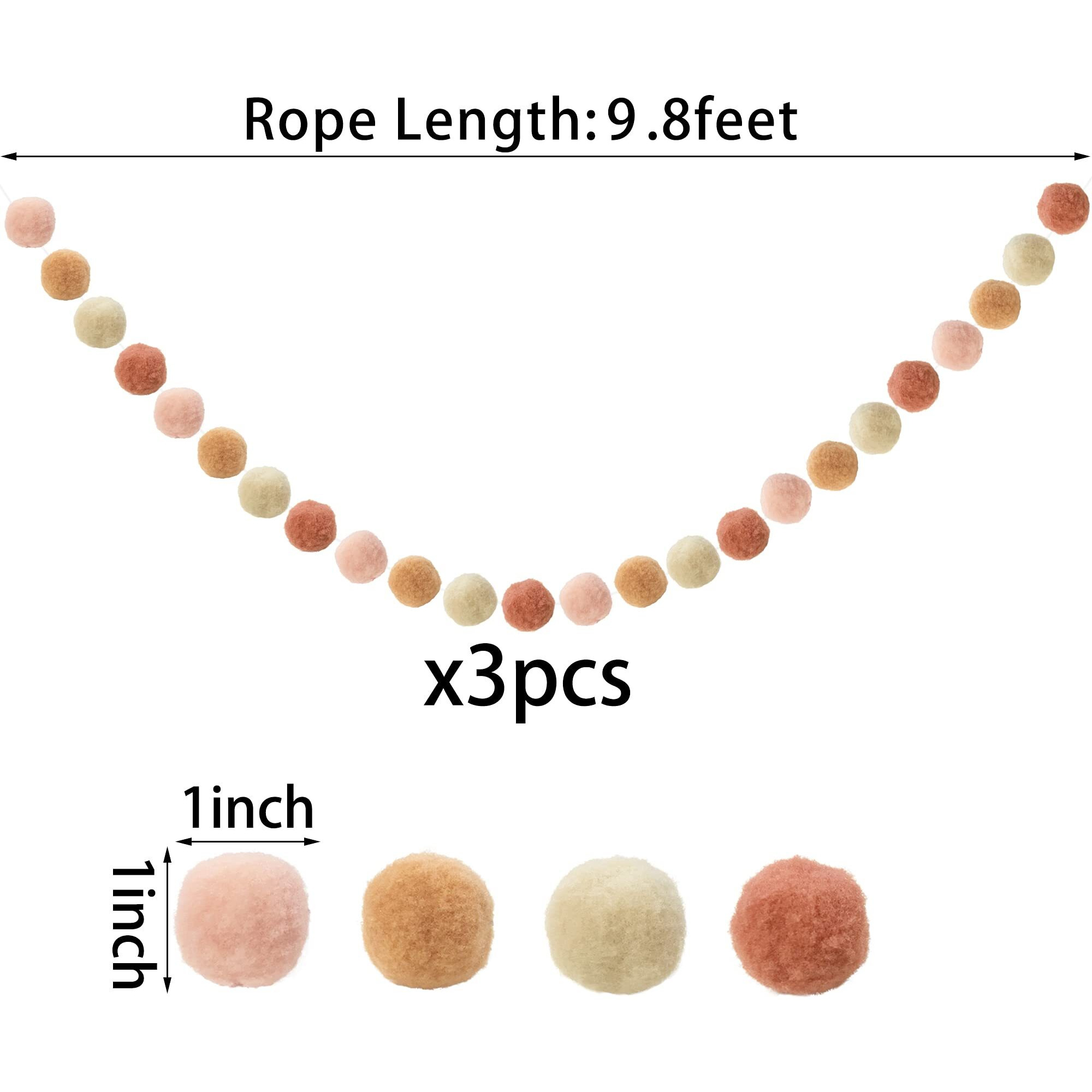 3 Pcs Felt Ball Garland - Pom Pom Garland - 9.8 Feet 36 Balls 4 Pastel Colors Pom Pom Decorations Nursery Decor Bunting Birthday Party Decorations Carnival Photo Prop
