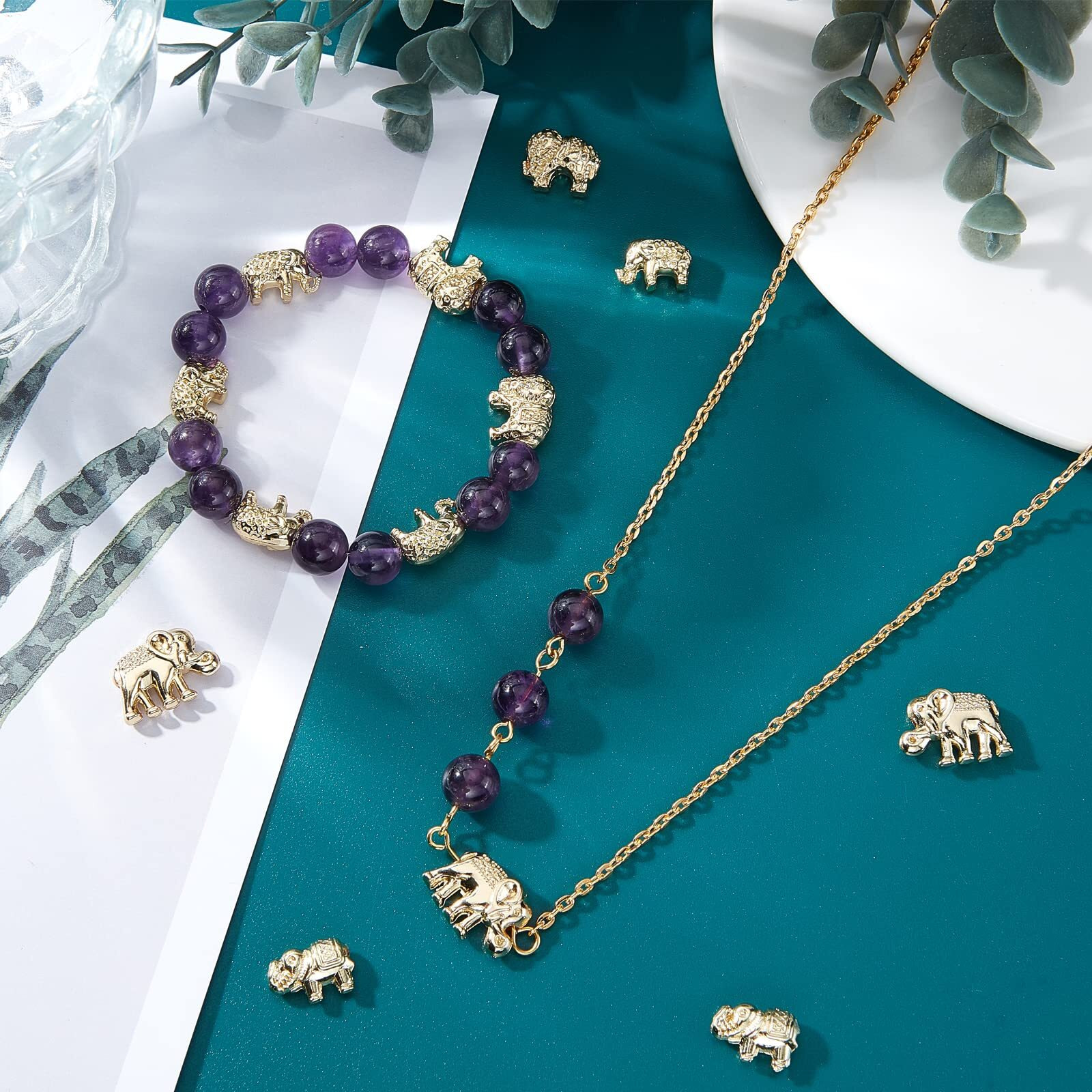 Ph Pandahall 4 Styles Elephant Spacer Beads  40Pcs Lucky Animal Beads Metal Carved Loose Beads For Mother Father Men Necklace  Friendship Bracelet  Earring Kaychain Jewelry Making
