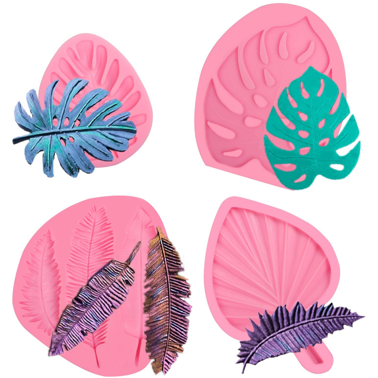 Large Turtle Leaf Fondant Molds  Hawaiian Palm Leaf Fern Plant Silicone Molds  Tropical Plantain Leaf Chocolate Baking Molds For Cake Decoration Cupcake Topper Candy Clay Resin Diy Craft