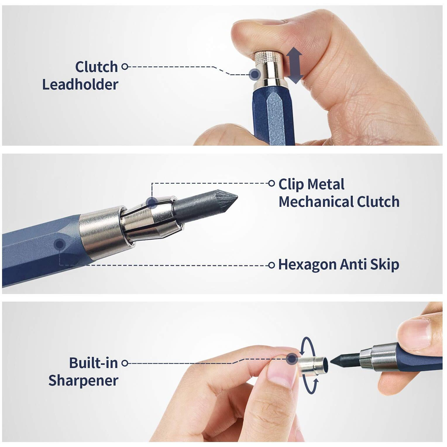 Oasis-X 5.6Mm Mechanical Pencil Lead Holder With Clip Metal Mechanical Clutch With Built-In Sharpener Automatic Graphite Pencil Lead Pencil For Construction  Draft Drawing  Crafting  Art Sketching