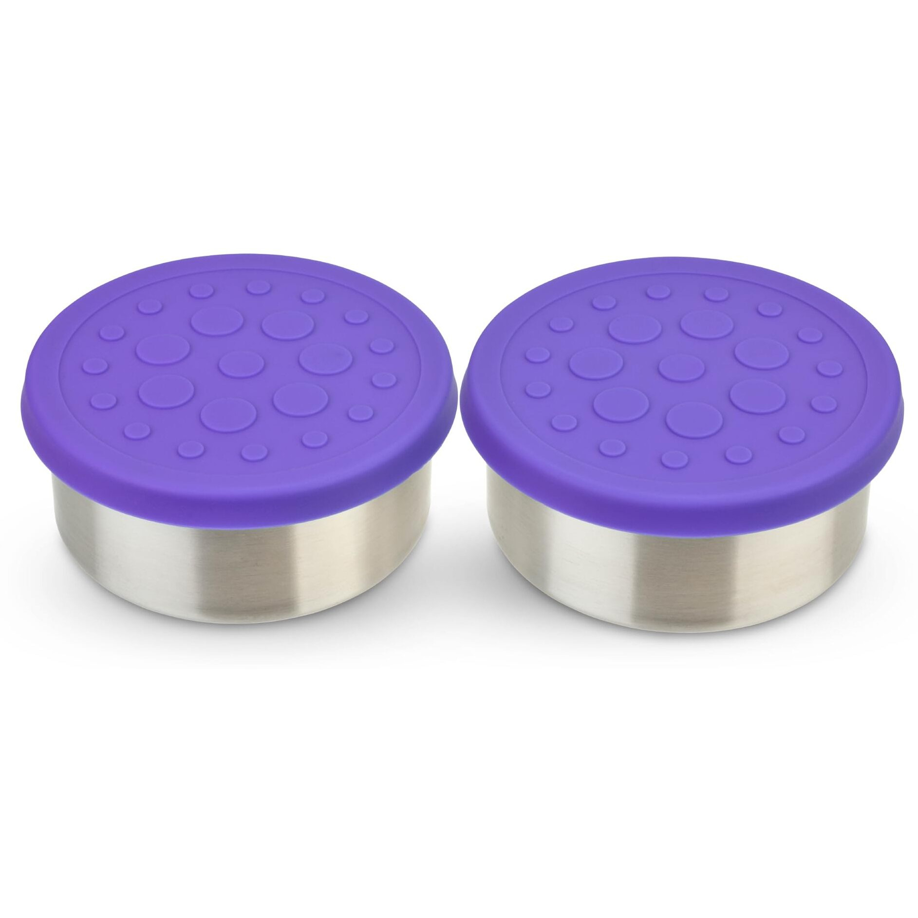 Lunchbots 2.5 Oz Leak Proof Snack And Side Dish Containers - Spill Proof In Bags And Bento Boxes - Food-Grade Stainless Steel With Silicone Lids - Set Of 2 (Purple)