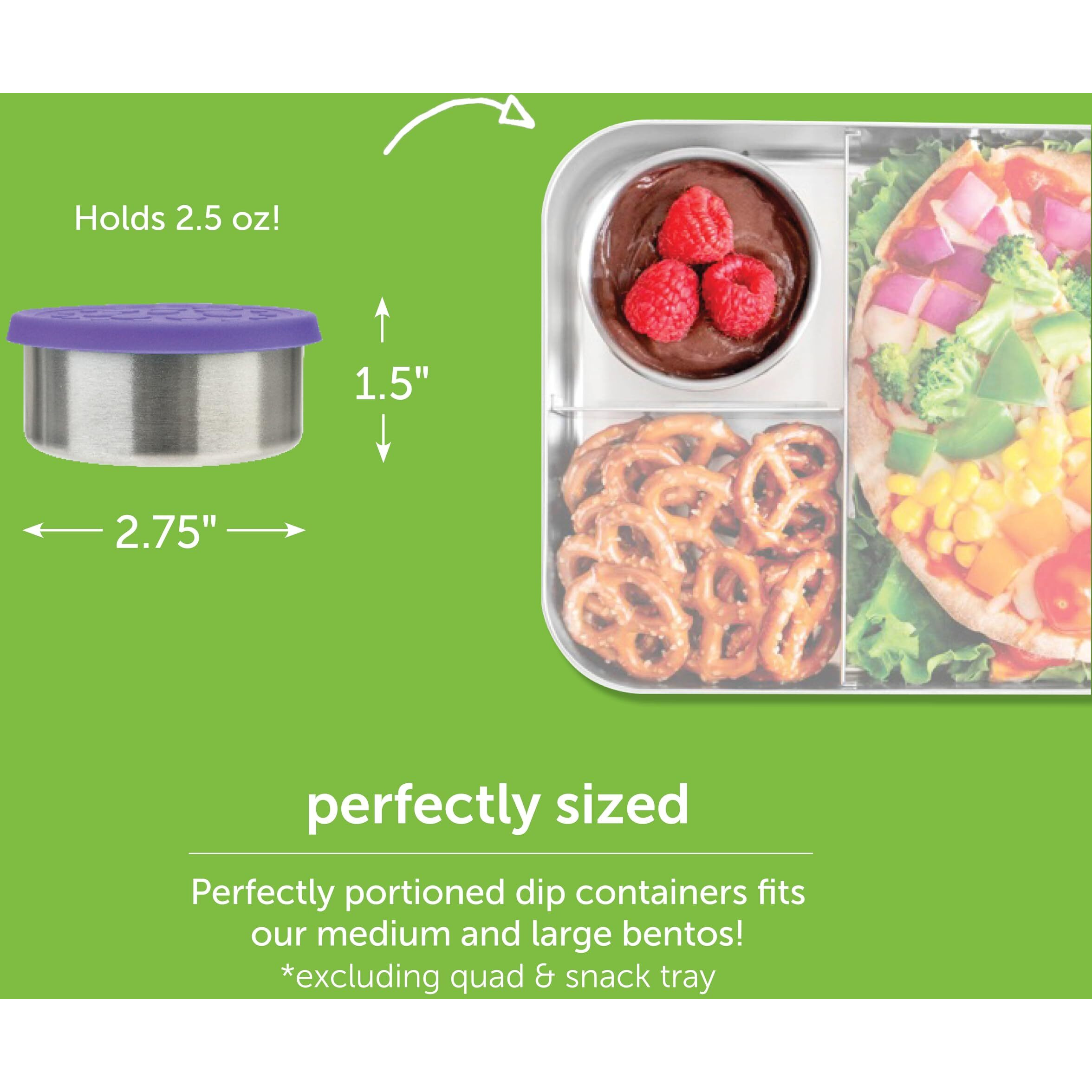 Lunchbots 2.5 Oz Leak Proof Snack And Side Dish Containers - Spill Proof In Bags And Bento Boxes - Food-Grade Stainless Steel With Silicone Lids - Set Of 2 (Purple)