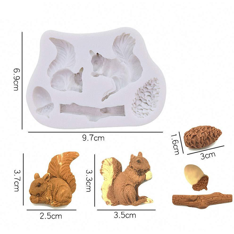 3Pcs/Set Forest Animal Silicone Fondant Molds Squirrel Chocolate Candy Mould Lumberjack Woodland Stump Pine Cones Wooden Tree Trunk Polymer Clay Molds Cake Decorating Tools