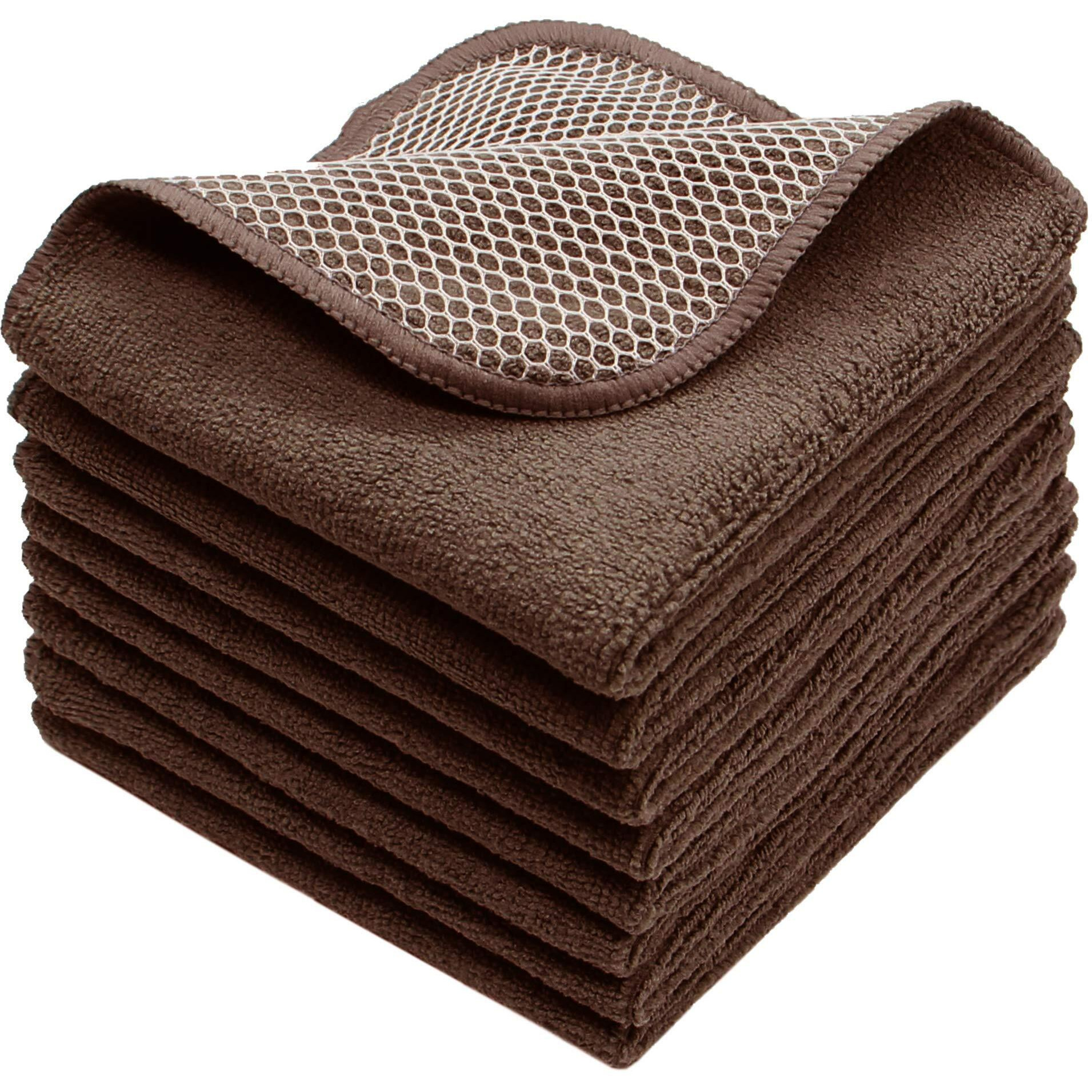 Verasong Microfiber Dish Cloths Fast Drying Kitchen Cleaning Cloth Dish Rags Dust Cloths Ultra Absorbent Lint Free Washcloths With Poly Scrub Side 12Inch X 12Inch 8 Pack (Brown)