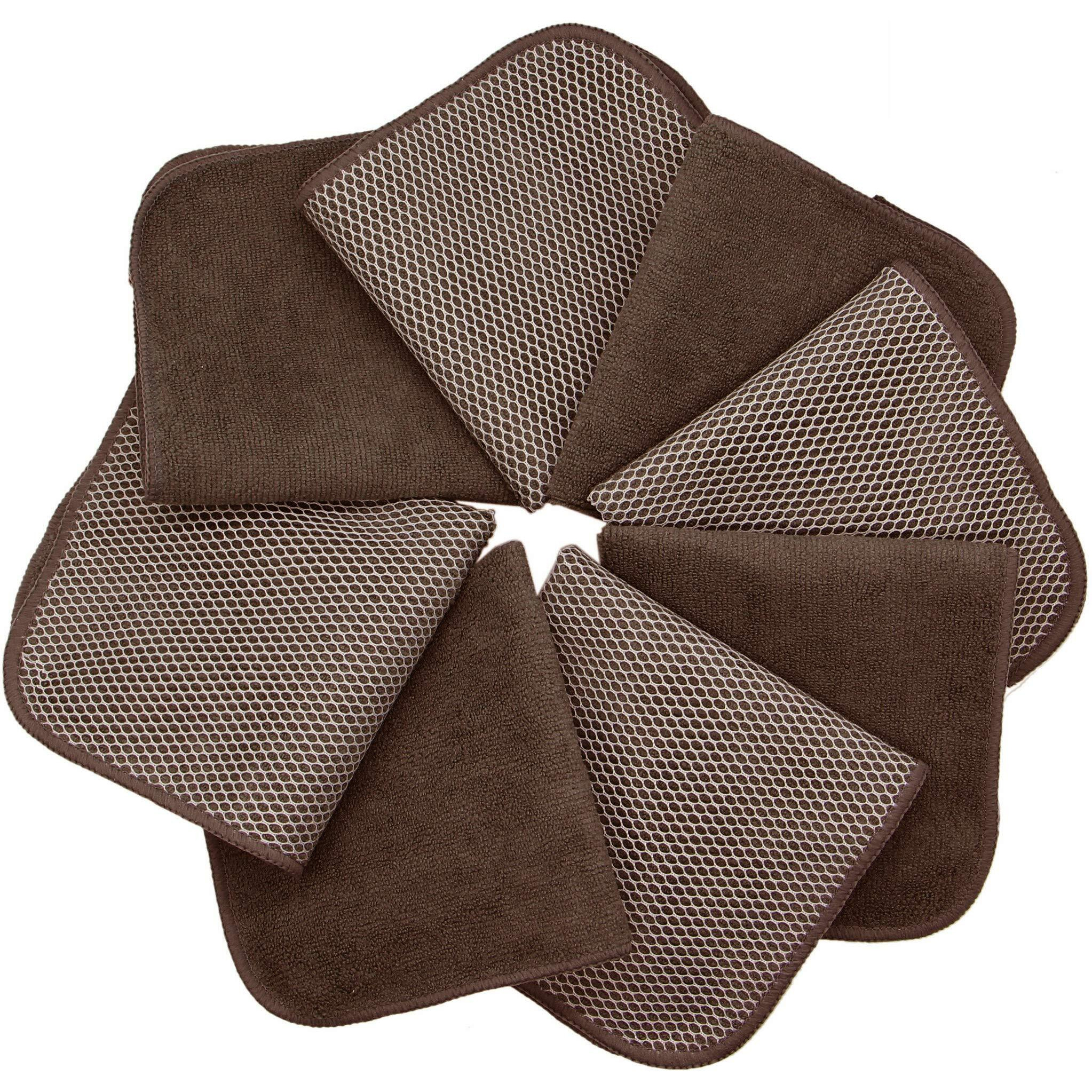 Verasong Microfiber Dish Cloths Fast Drying Kitchen Cleaning Cloth Dish Rags Dust Cloths Ultra Absorbent Lint Free Washcloths With Poly Scrub Side 12Inch X 12Inch 8 Pack (Brown)