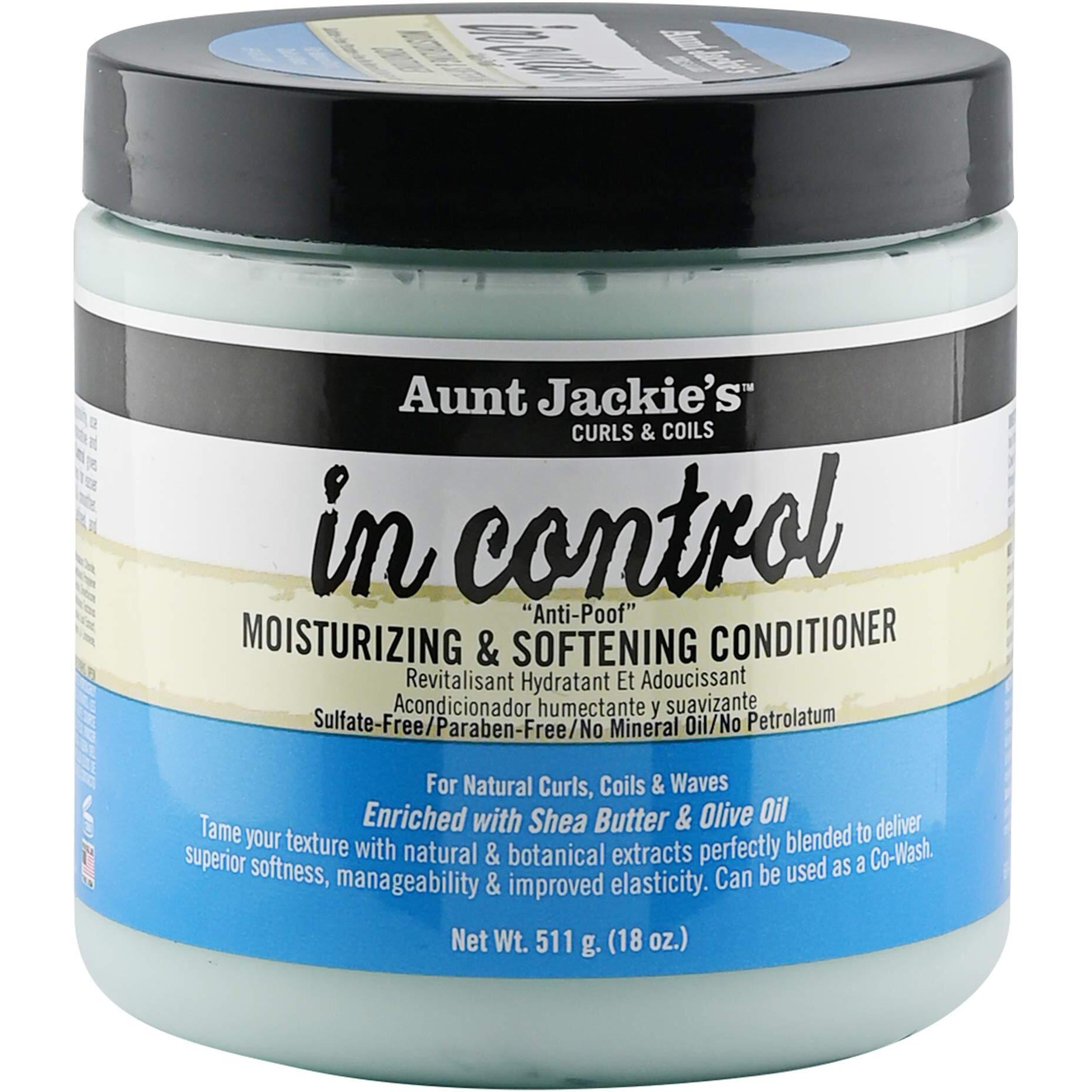 Aunt Jackie's Curls And Coils In Control Anti-Poof Moisturizing And Softening Hair Conditioner For Natual Curls  Enriched With Shea Butter  18 Oz