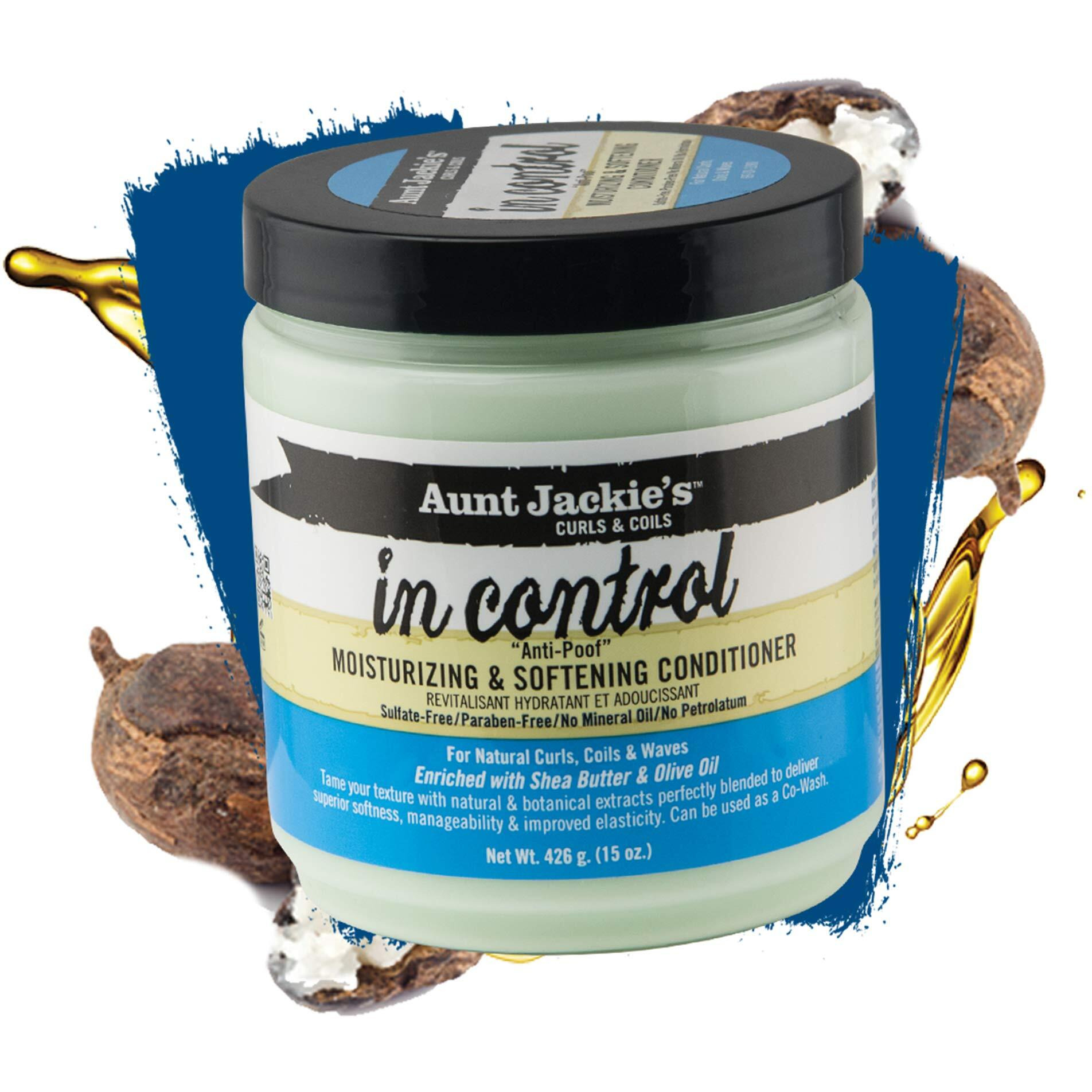 Aunt Jackie's Curls And Coils In Control Anti-Poof Moisturizing And Softening Hair Conditioner For Natual Curls  Enriched With Shea Butter  18 Oz