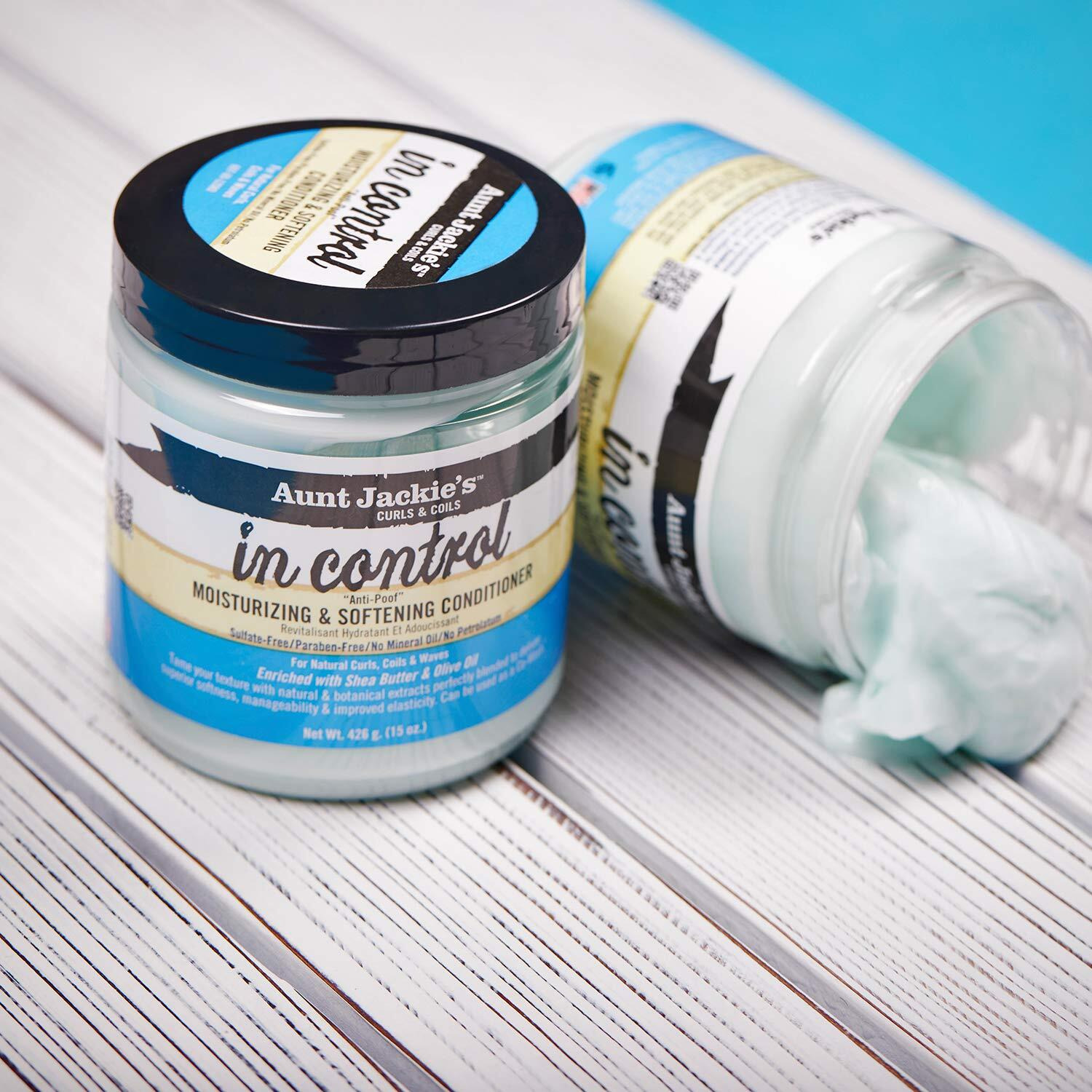 Aunt Jackie's Curls And Coils In Control Anti-Poof Moisturizing And Softening Hair Conditioner For Natual Curls  Enriched With Shea Butter  18 Oz