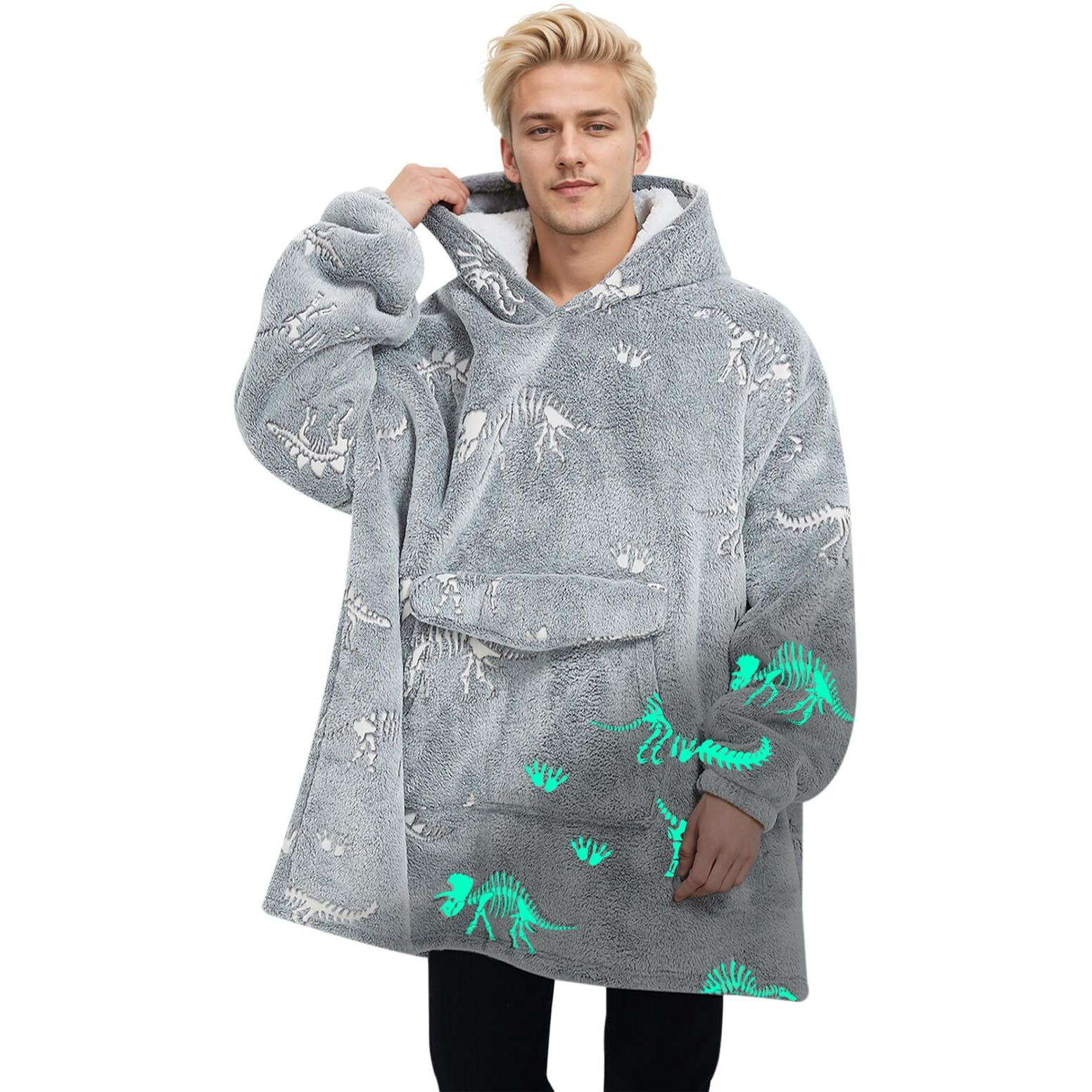 Fiosnow Glow In The Dark Dinosaur Fossil Blanket Hoodies For Women And Men Adult Oversize Wearable Blanket Hoodies For Soft And Warm