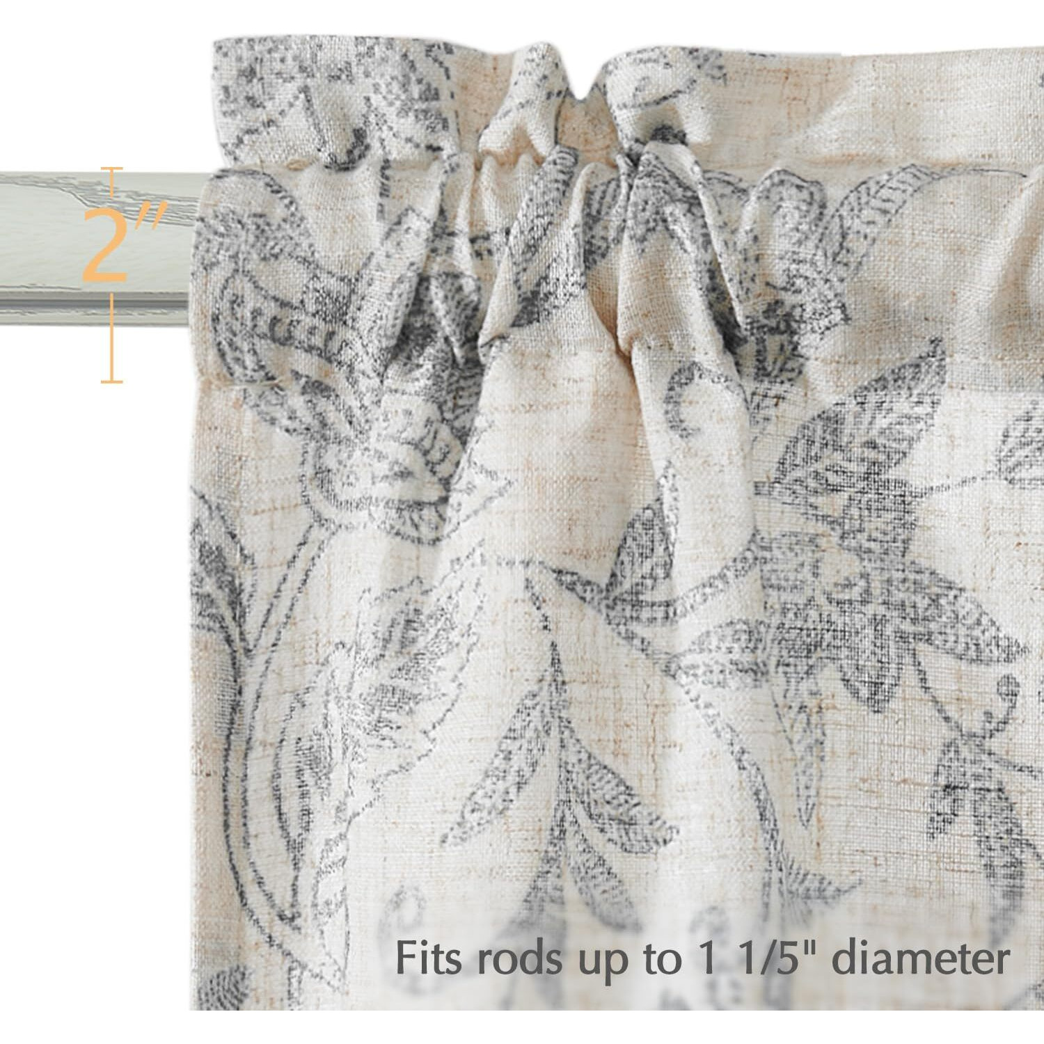 Jinchan Floral Kitchen Curtains 24 Inch Gray Linen Tier Curtains Farmhouse Cafe Curtains Country Botanic Small Window Curtains Rod Pocket Rustic Flax For Laundry Room Bathroom 2 Panels Grey On Beige