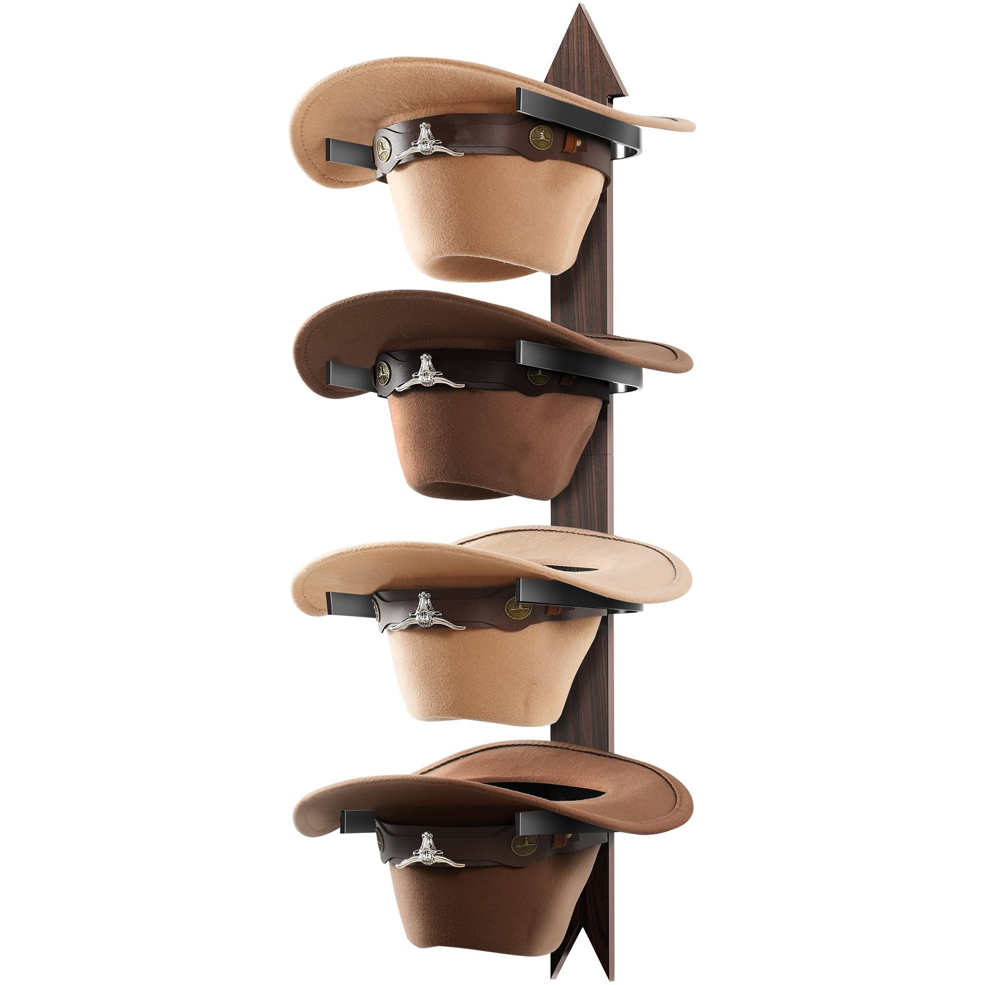 Cinati Cowboy Hat Rack  Cowboy Hat Holder Wall Mount Holds Up To 4 Hats  Wooden Western Rustic Metal Cowboy Hat Hanger With Arrow Sign Board  Hat Rack For Cowboy Hat  Fedora  Sun Hats (1 Pack)