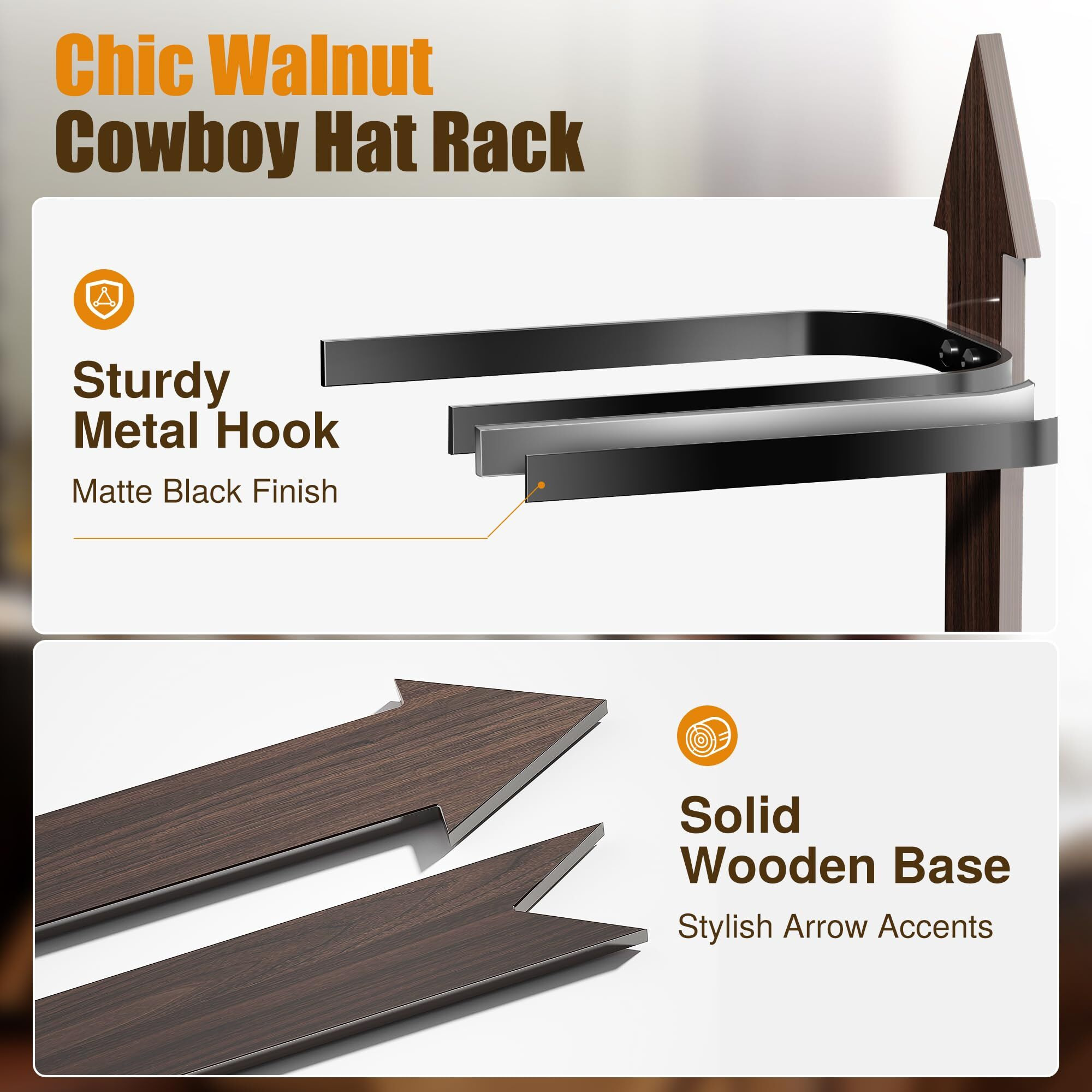 Cinati Cowboy Hat Rack  Cowboy Hat Holder Wall Mount Holds Up To 4 Hats  Wooden Western Rustic Metal Cowboy Hat Hanger With Arrow Sign Board  Hat Rack For Cowboy Hat  Fedora  Sun Hats (1 Pack)
