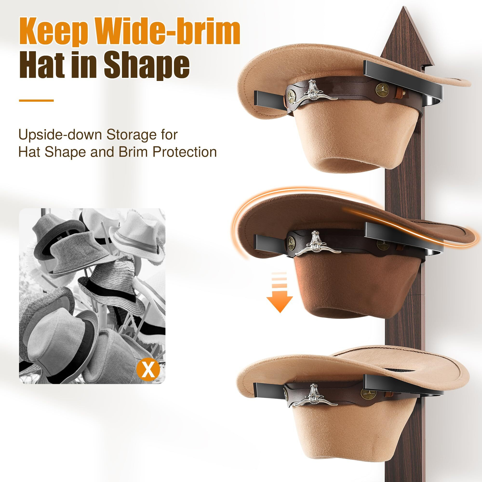 Cinati Cowboy Hat Rack  Cowboy Hat Holder Wall Mount Holds Up To 4 Hats  Wooden Western Rustic Metal Cowboy Hat Hanger With Arrow Sign Board  Hat Rack For Cowboy Hat  Fedora  Sun Hats (1 Pack)