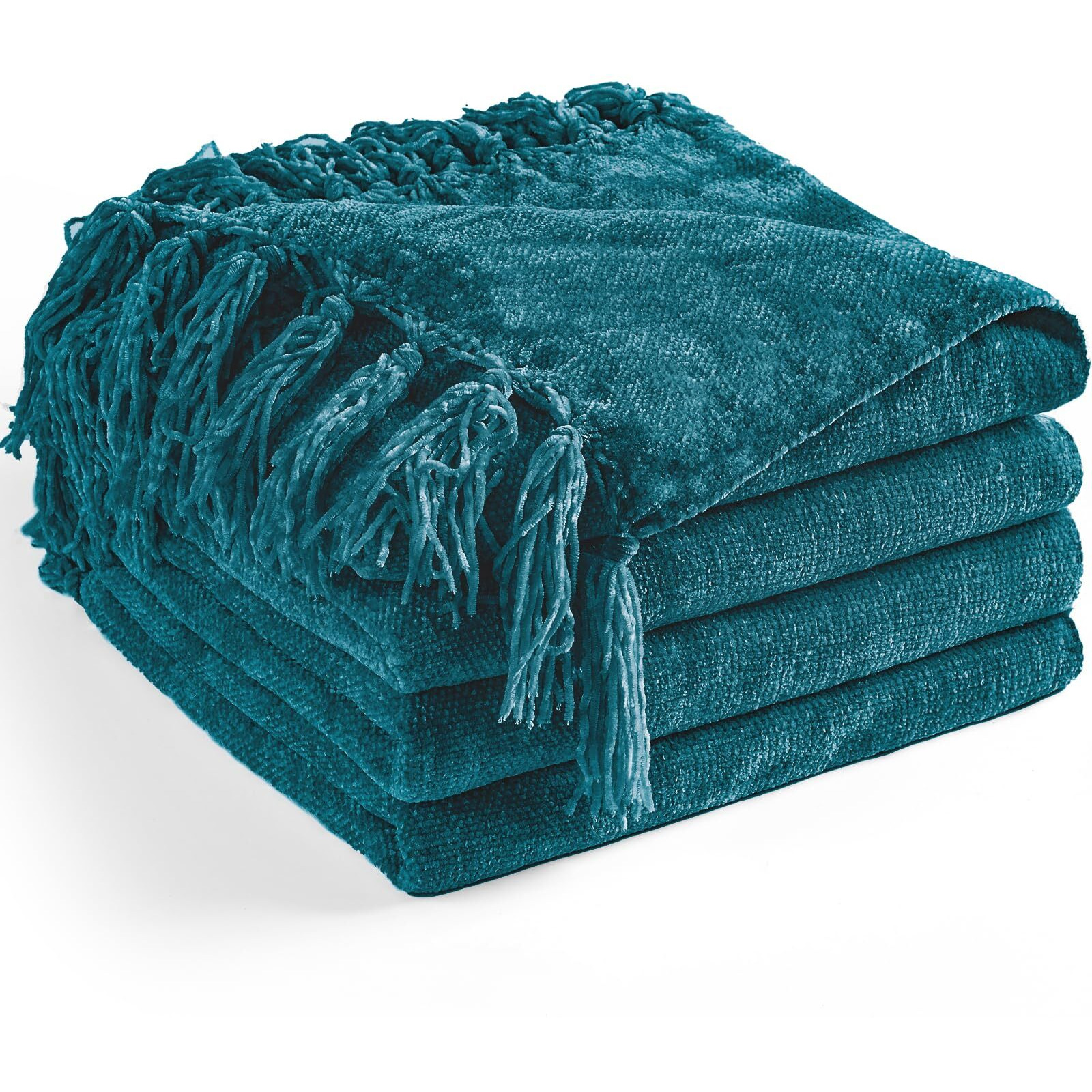 Long Create Chenille Throw Blanket For Couch 50"&quotX 60""  Soft Cozy Throw Blanket With Fringe Tassel For Bed Sofa Chair  Lightweight Knitted Decorative Farmhouse Boho Blanket For Gift  Teal