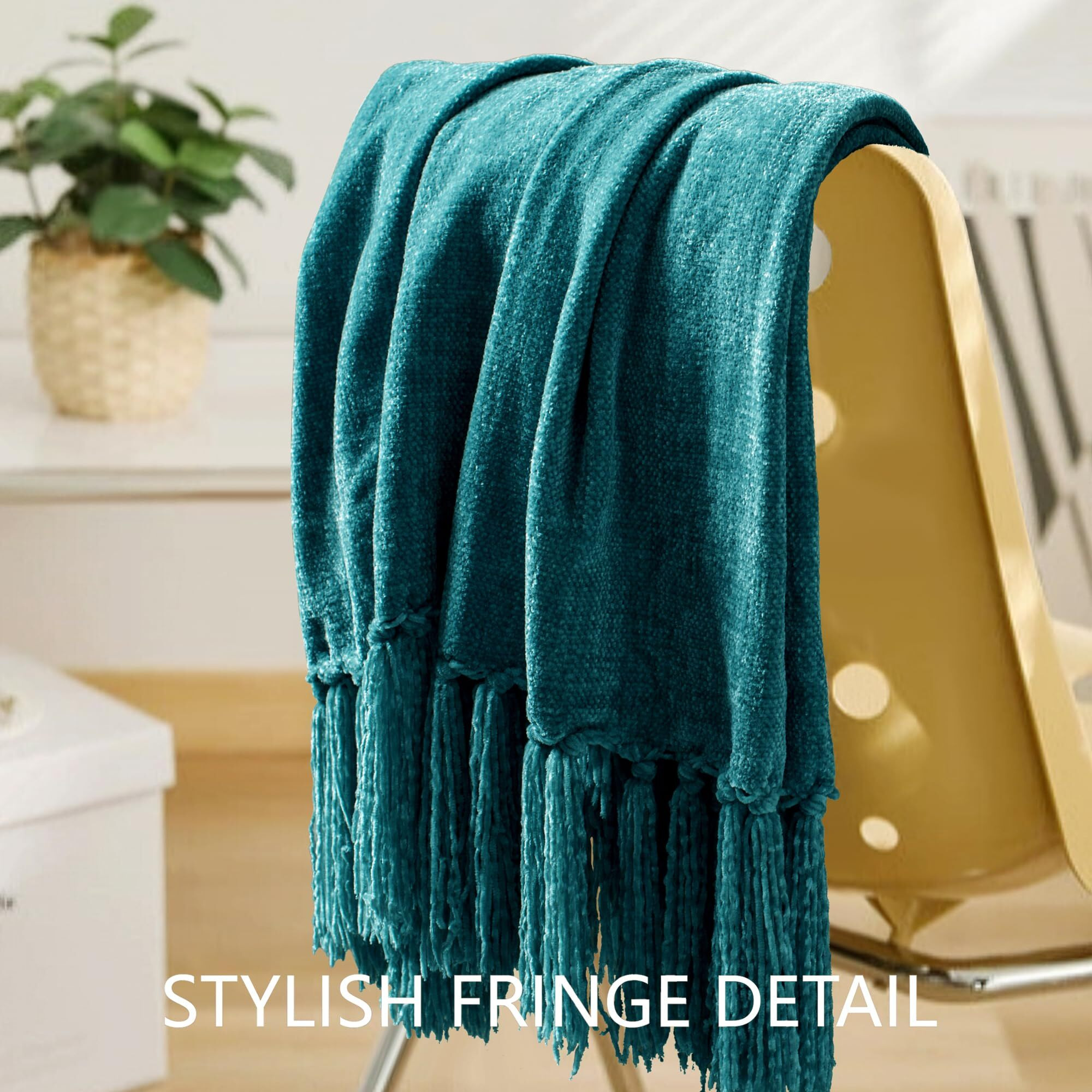Long Create Chenille Throw Blanket For Couch 50"&quotX 60""  Soft Cozy Throw Blanket With Fringe Tassel For Bed Sofa Chair  Lightweight Knitted Decorative Farmhouse Boho Blanket For Gift  Teal