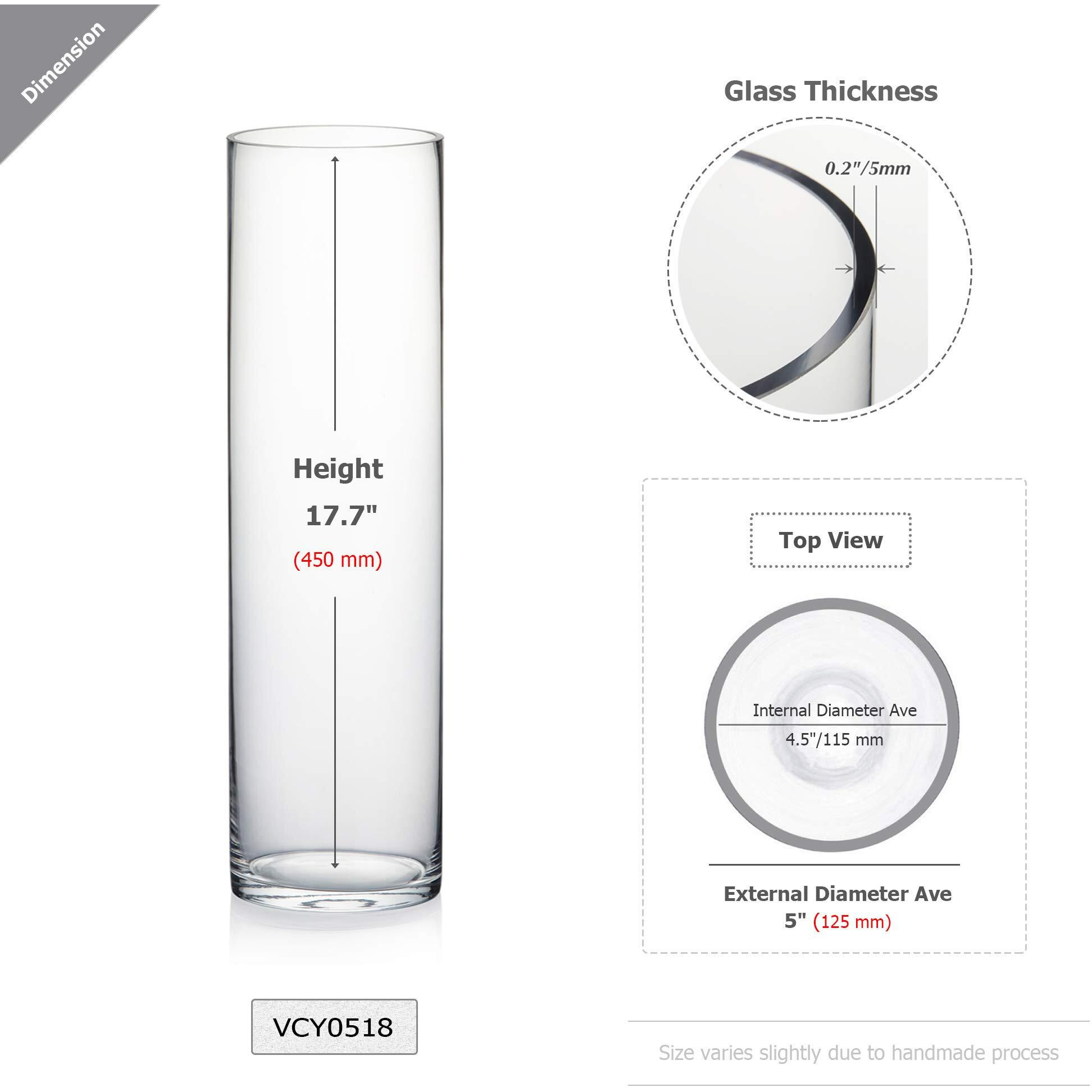 Wgv Cylinder Vase Bulk  Diameter 5""  Height 18""  Clear Glass Floral Planter Container  Tall Centerpiece Arrangement For Wedding Party Event Home Office Decor  4 Pieces