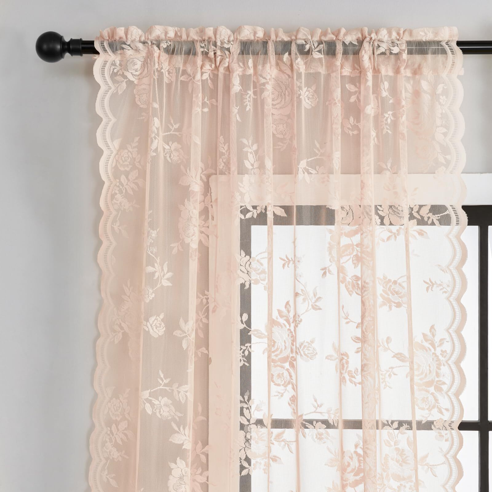 Blush Pink Lace Curtains 108 Inches Long 2 Panels Romantic Floral Sheer Curtains For Living Room Bedroom Rod Pocket Light Filtering French Large Window Decor For Dining Room Doorway Hallway  52X108