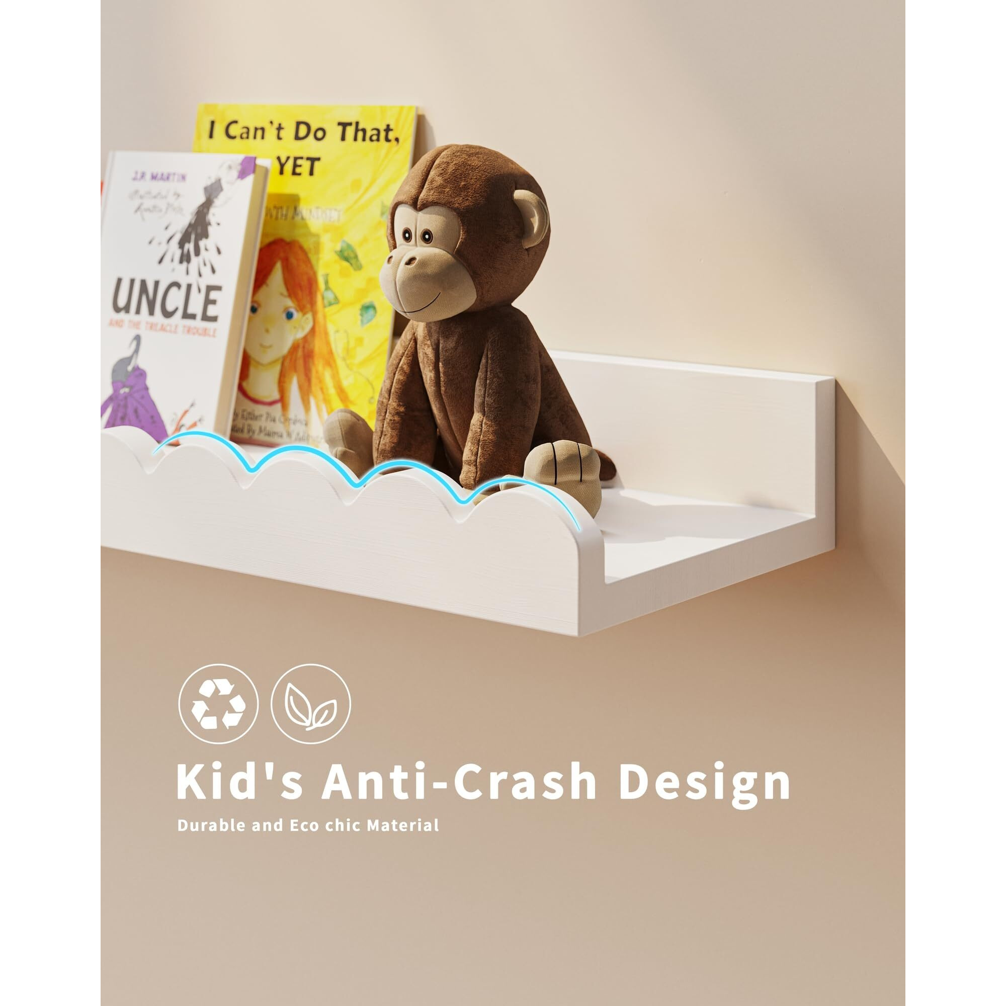 Nursery Book Shelves  4-Pack White Floating Shelves For Wall Kids  Scalloped Shelves  Wall Book Shelves For Bedroom Kids  Toddler Room  Baby Room  Nursery Decor