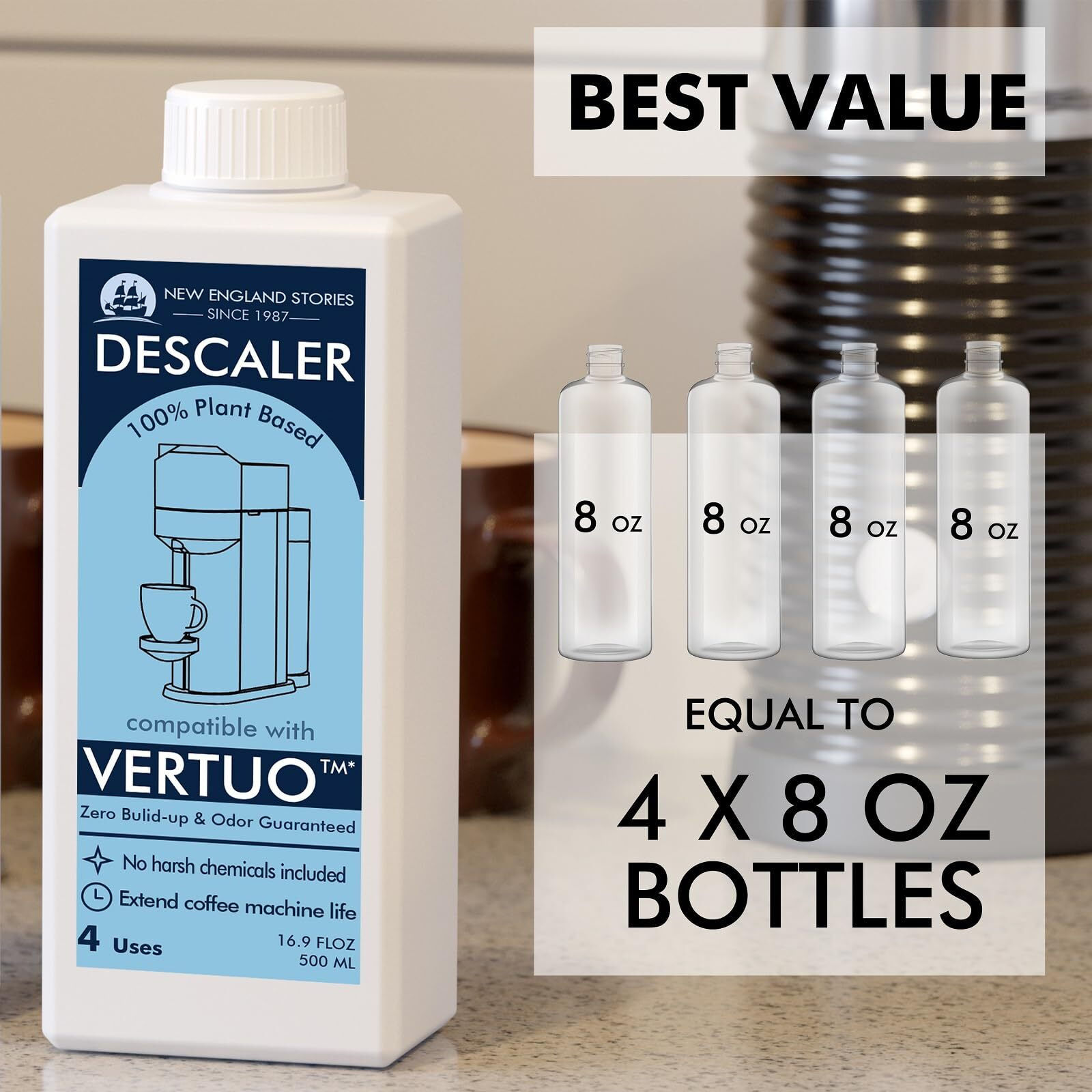 Nespresso Compatible Descaling Kit  Total 8 Uses  Eco-Friendly Formula To Clean Coffee Machine  Vertuoline Compatible Descaling Solution