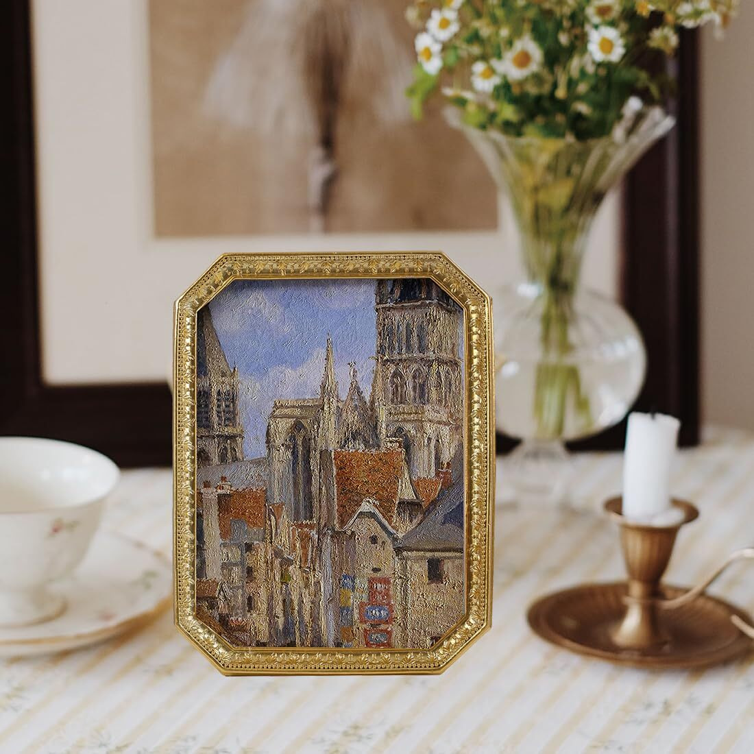 Sikoo Vintage 57 Gold Picture Frame Antique Ornate Photo Frame Tabletop And Wall Hanging With High Definition Glass Front For Home DCor Retro Photo Gallery  Old-Fashioned Art