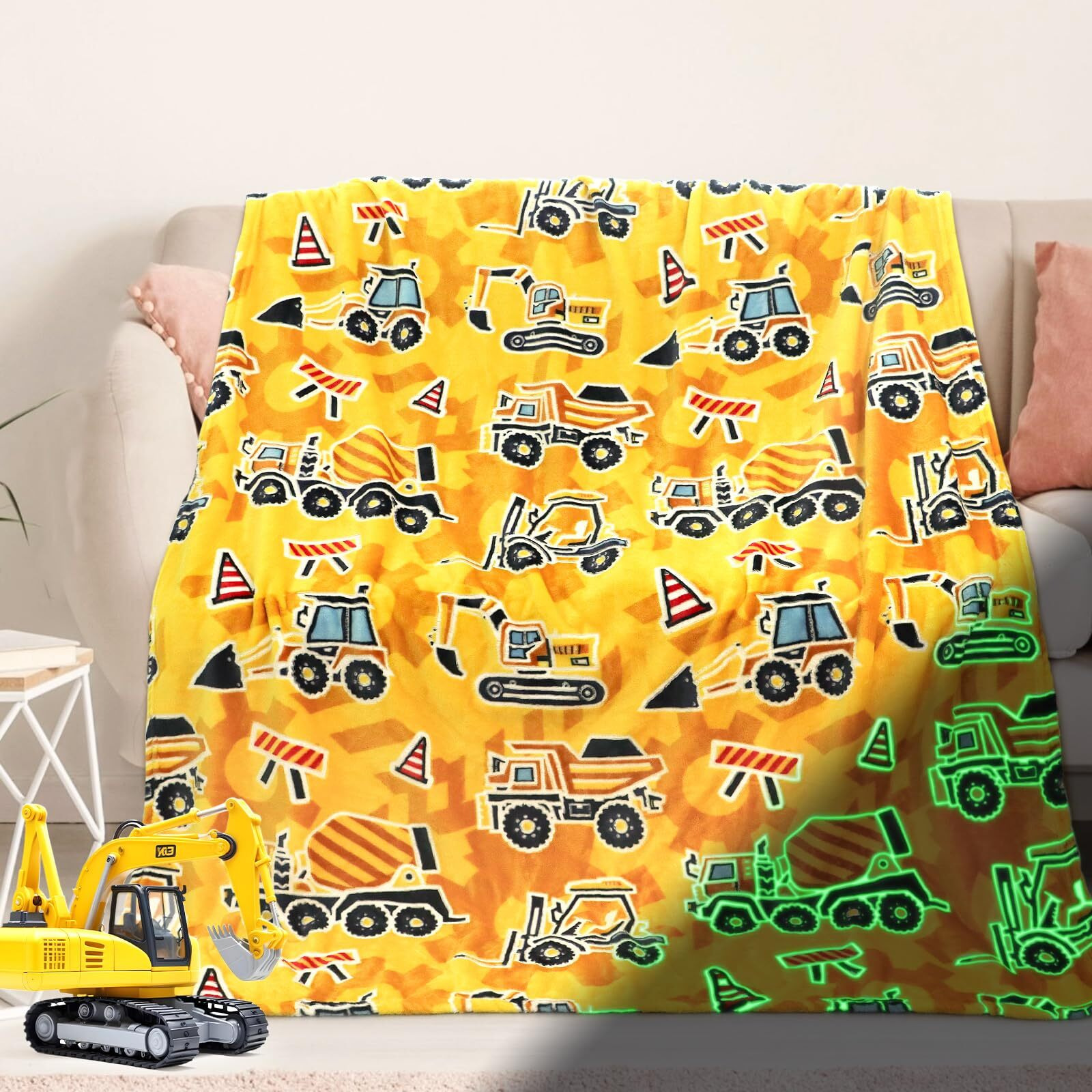 Excavator Toys Gifts For Kids Glow In The Dark Truck Blanket Construction Blankets Soft Tractor Throw Blankets Boys Car Theme Decor Blanket 40"&quot50""