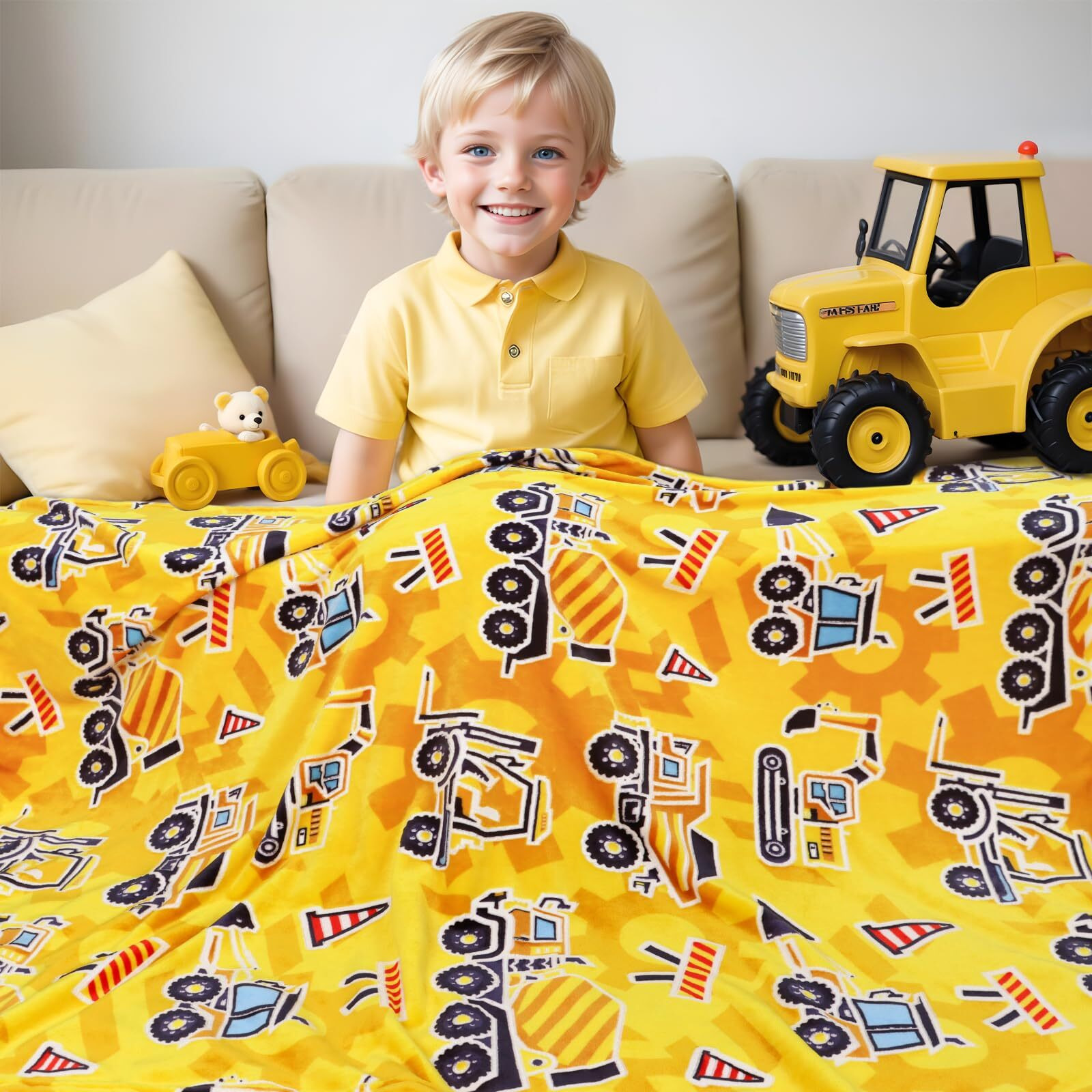 Excavator Toys Gifts For Kids Glow In The Dark Truck Blanket Construction Blankets Soft Tractor Throw Blankets Boys Car Theme Decor Blanket 40"&quot50""