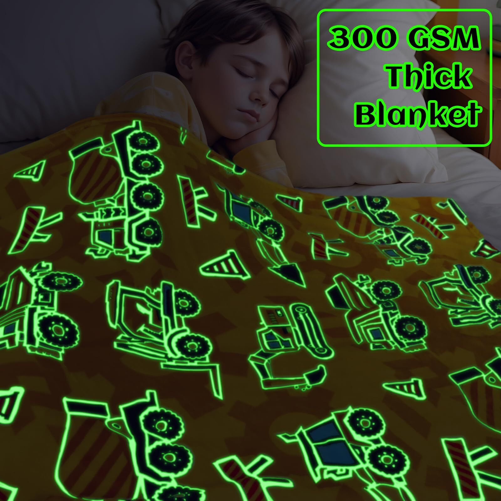 Excavator Toys Gifts For Kids Glow In The Dark Truck Blanket Construction Blankets Soft Tractor Throw Blankets Boys Car Theme Decor Blanket 40"&quot50""