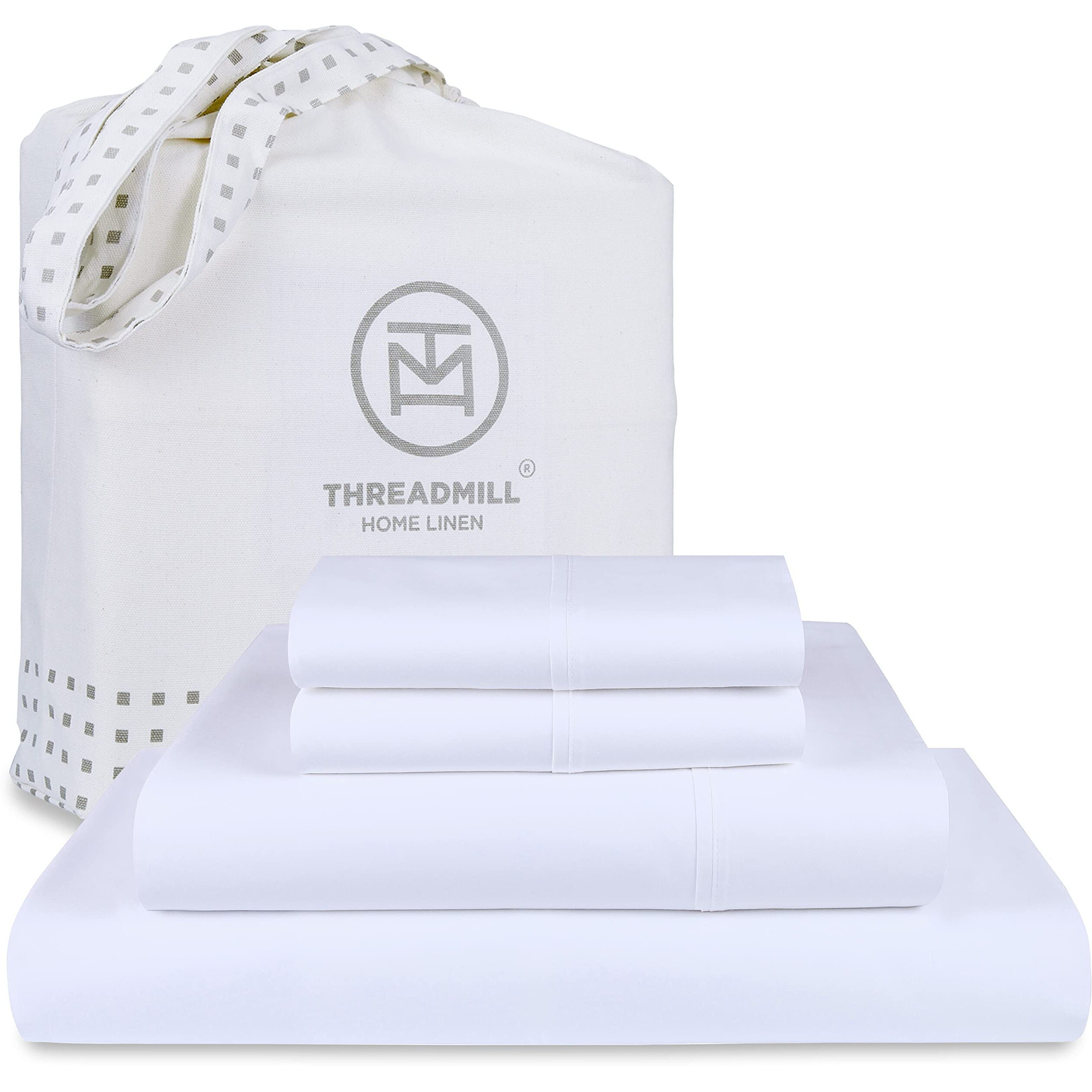 Threadmill - White King Sheets Set  Soft 100% Cotton Cooling Sheets Deep Pockets Snug Fit Elastic  500 Thread Count  4-Pc Bedsheet Set  Beats Egyptian Cotton Claim (Solid - Pure White)