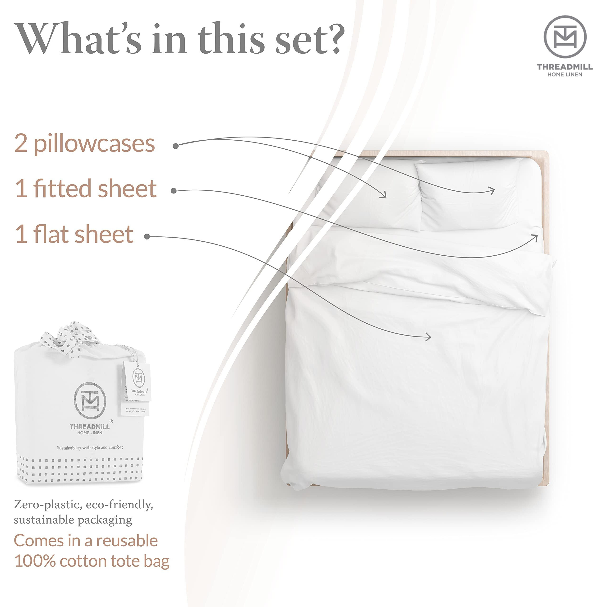 Threadmill - White King Sheets Set  Soft 100% Cotton Cooling Sheets Deep Pockets Snug Fit Elastic  500 Thread Count  4-Pc Bedsheet Set  Beats Egyptian Cotton Claim (Solid - Pure White)